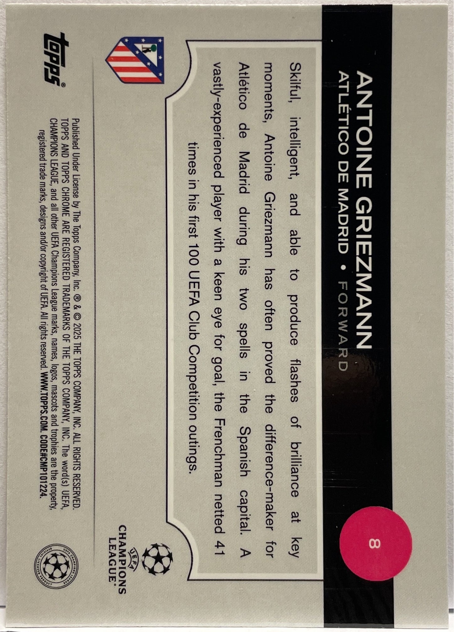 Antoine Griezmann 250/250 Pink Topps Chrome UCC 2024/25