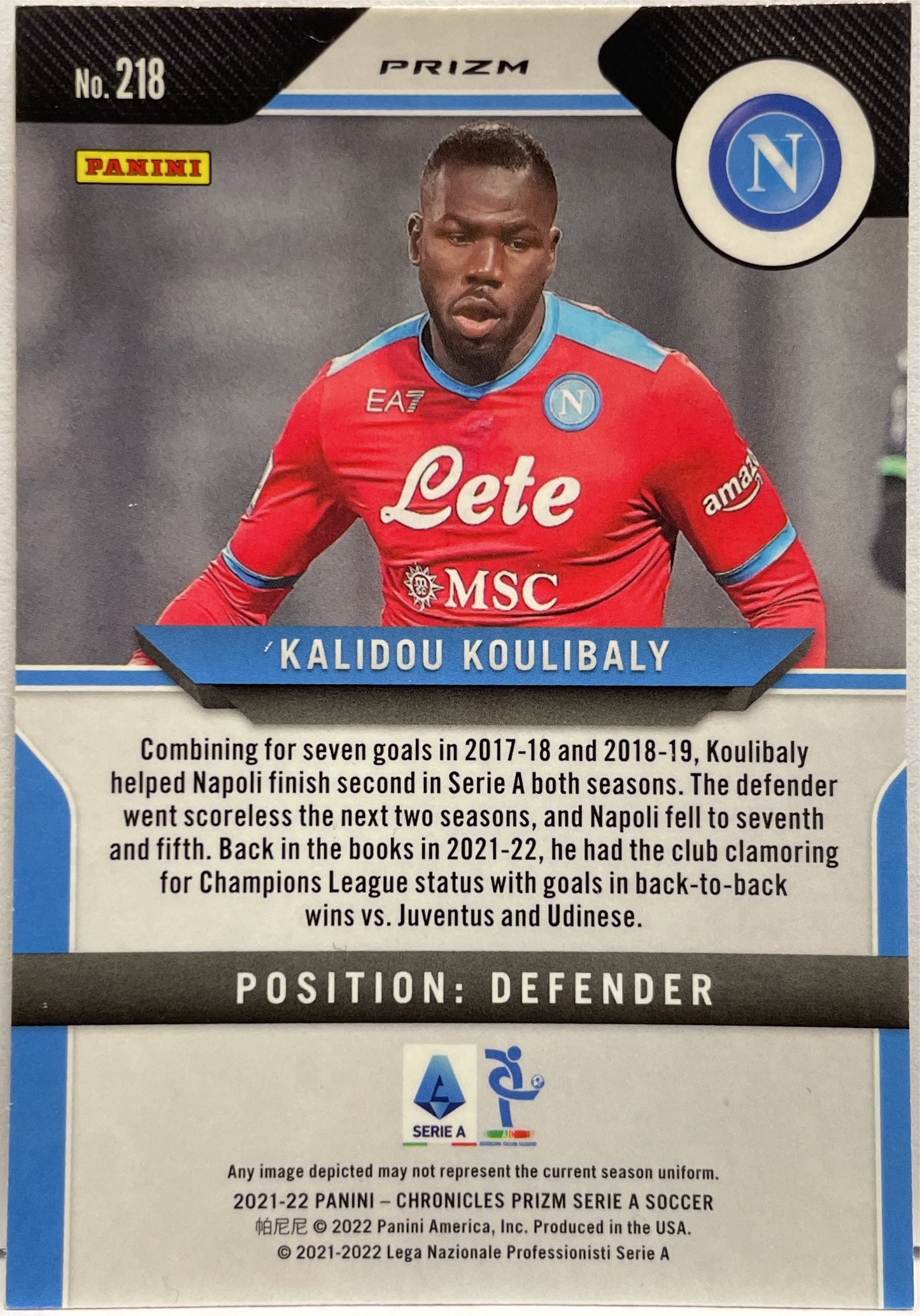 Kalidou Koulibaly Purple Mojo Prizm Panini Chronicles Serie A 2021/22
