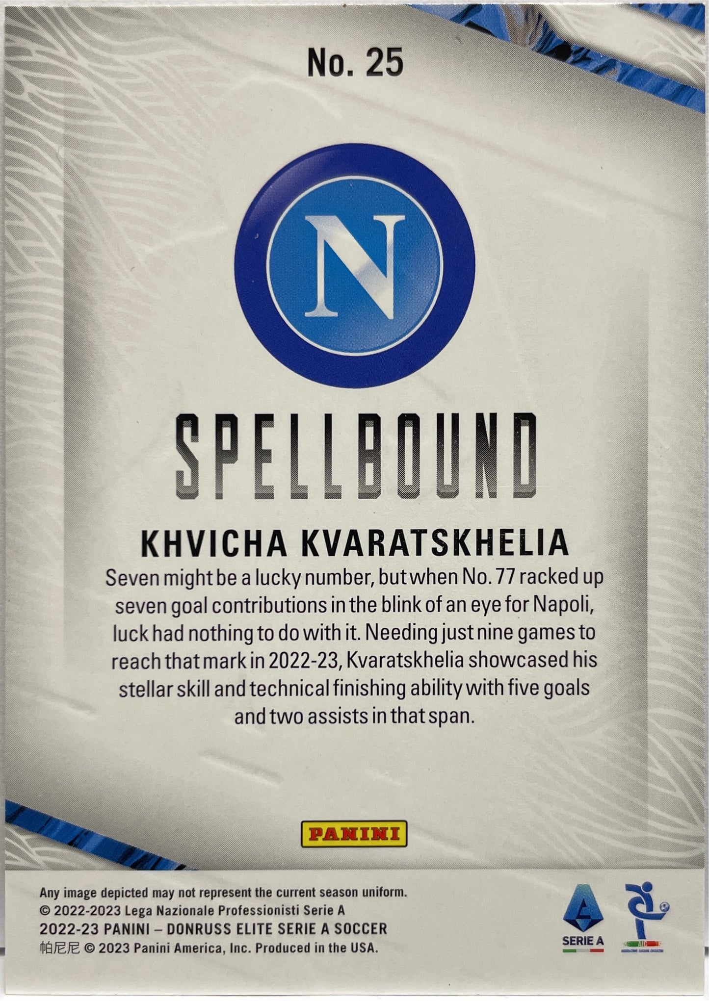 Khvicha Kvaratskhelia Rookie Spellbound Panini Donruss Elite Serie A 2022/23