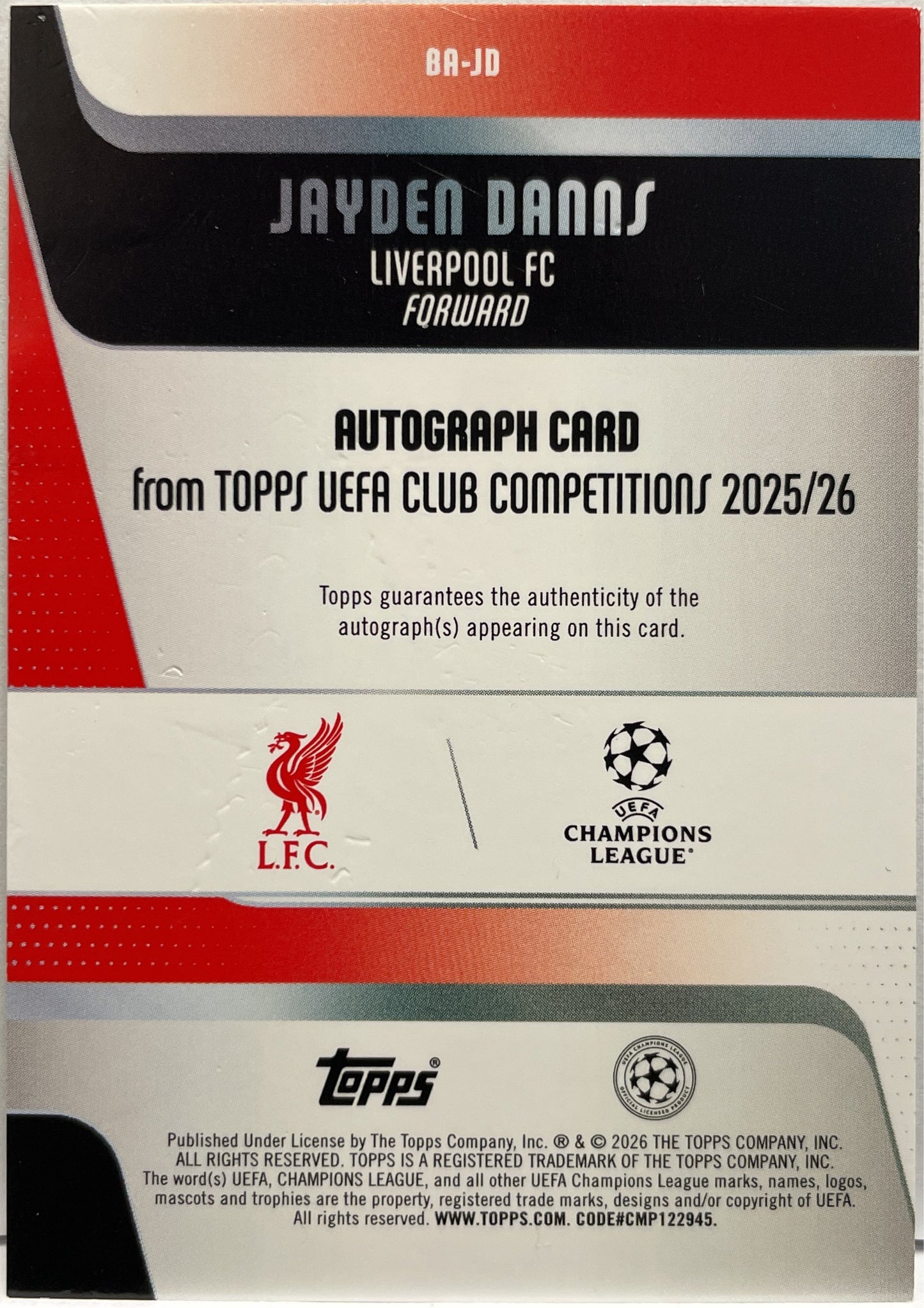 Jayden Danns Autograph Topps UCC 2025/26