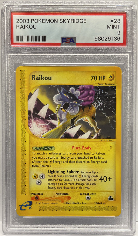 Raikou Eng 28/144 PSA 9 Pokemon Skyridge 2003