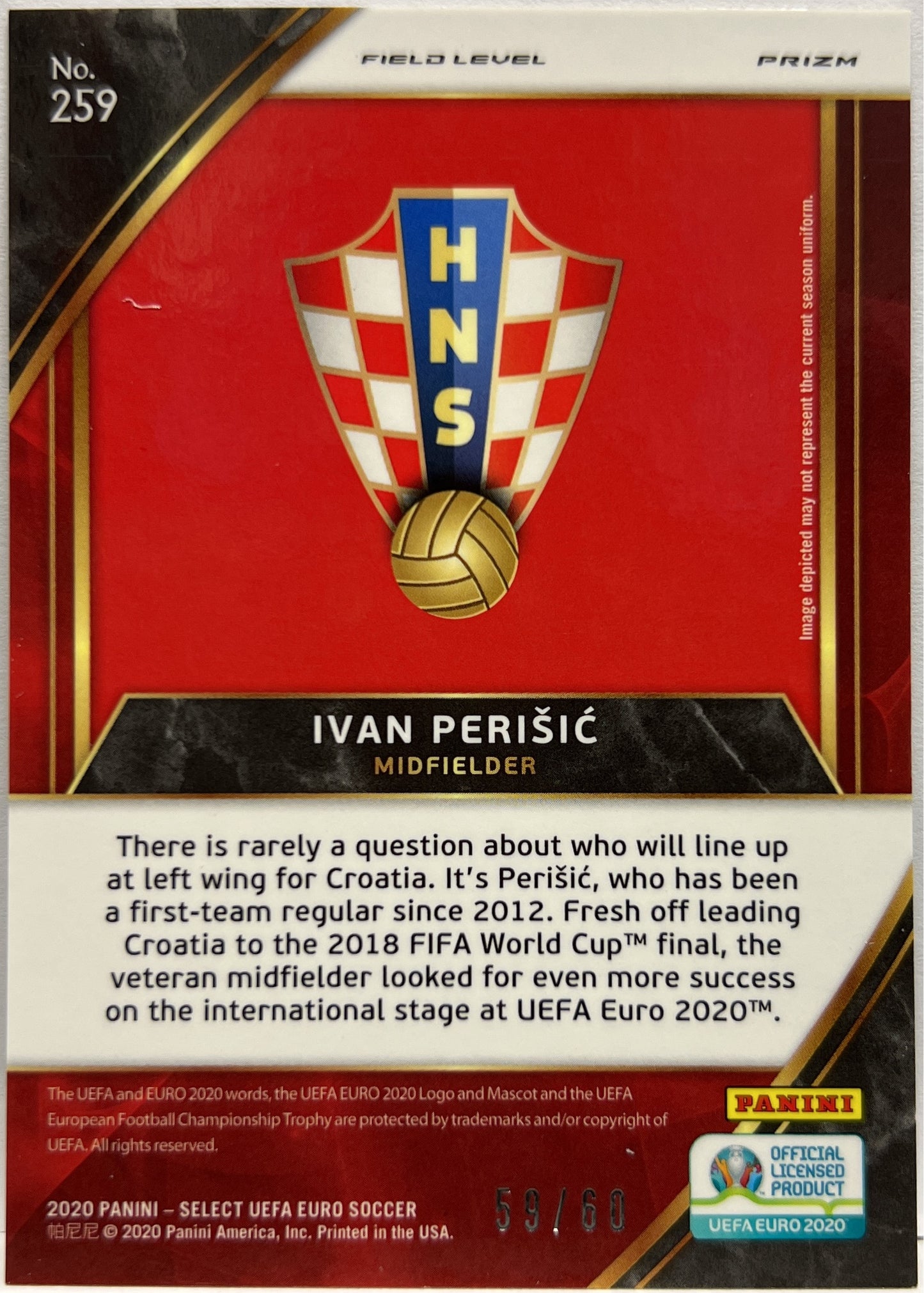 Ivan Perisic 59/60 Field Level White Prizm Select Uefa Euro 2020