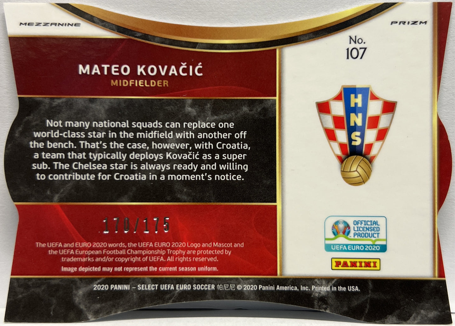 Mateo Kovacic 170/175 Light Blue Die Cut Prizm Select Uefa Euro 2020