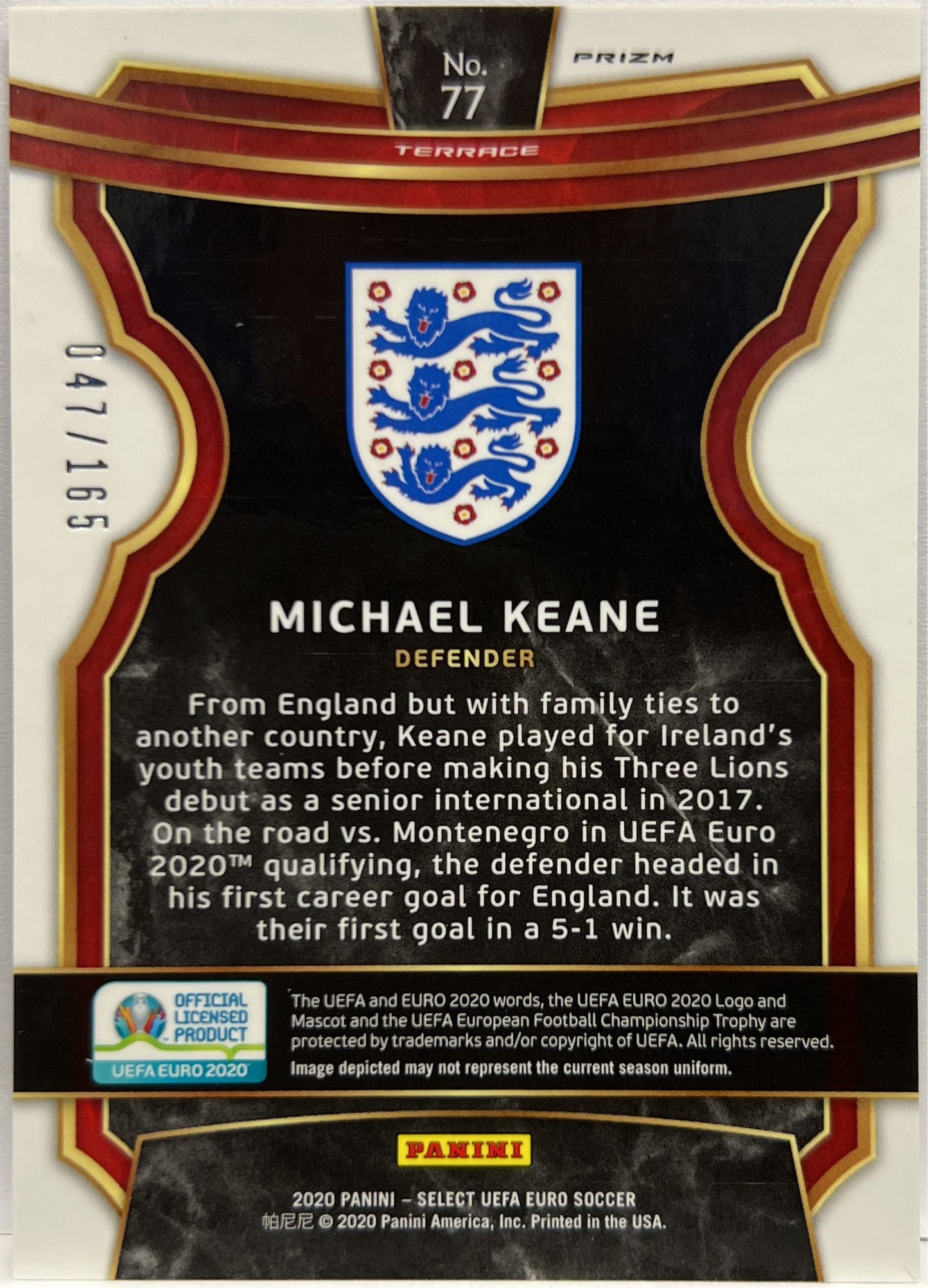 Michael Keane 47/165 Terrace Maroon Prizm Select Uefa Euro 2020
