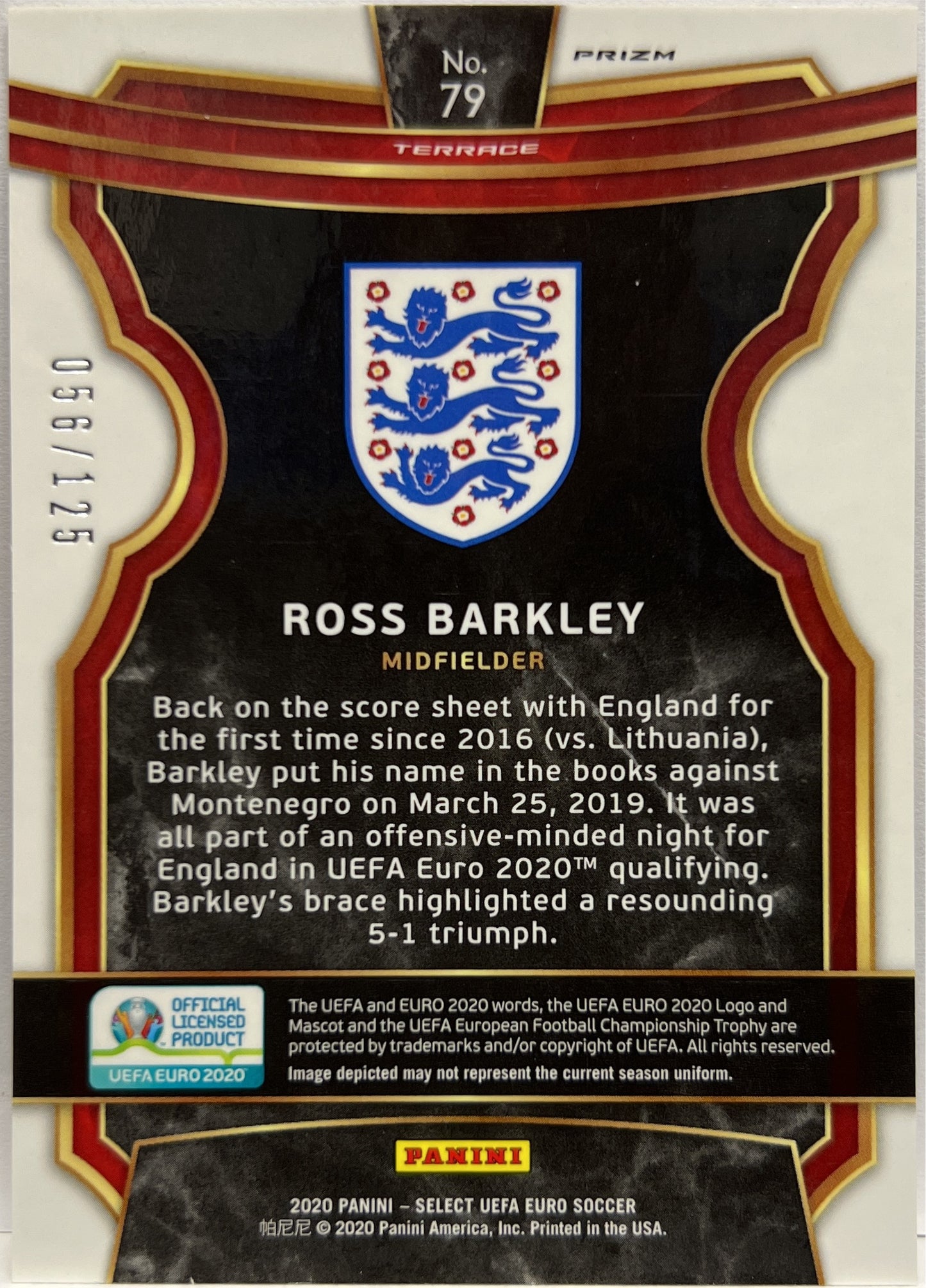 Ross Barkley 56/125 Terrace Orange Prizm Select Uefa Euro 2020