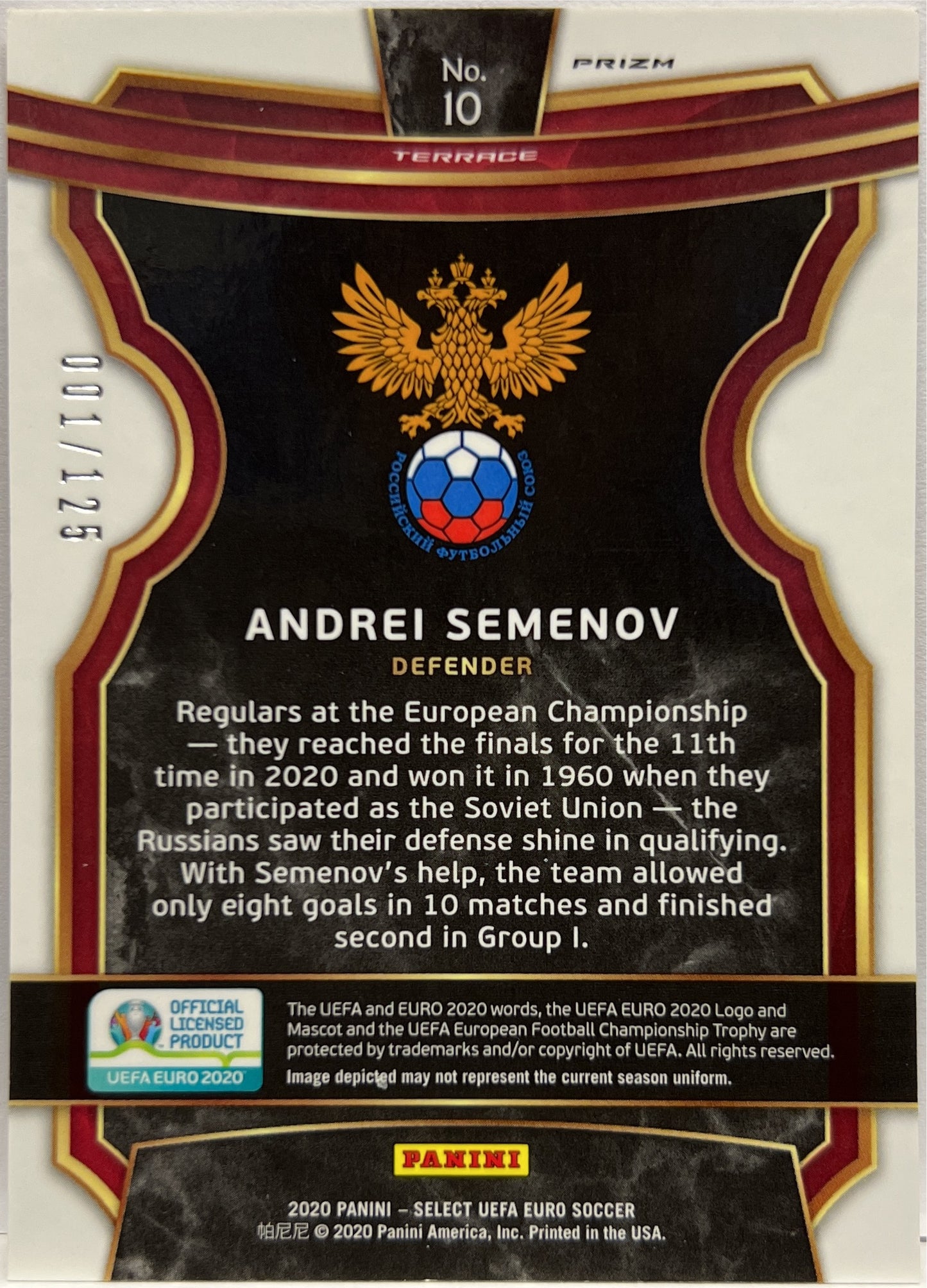 Andrei Semenov 1/125 Rookie Terrace Orange Prizm Select Uefa Euro 2020
