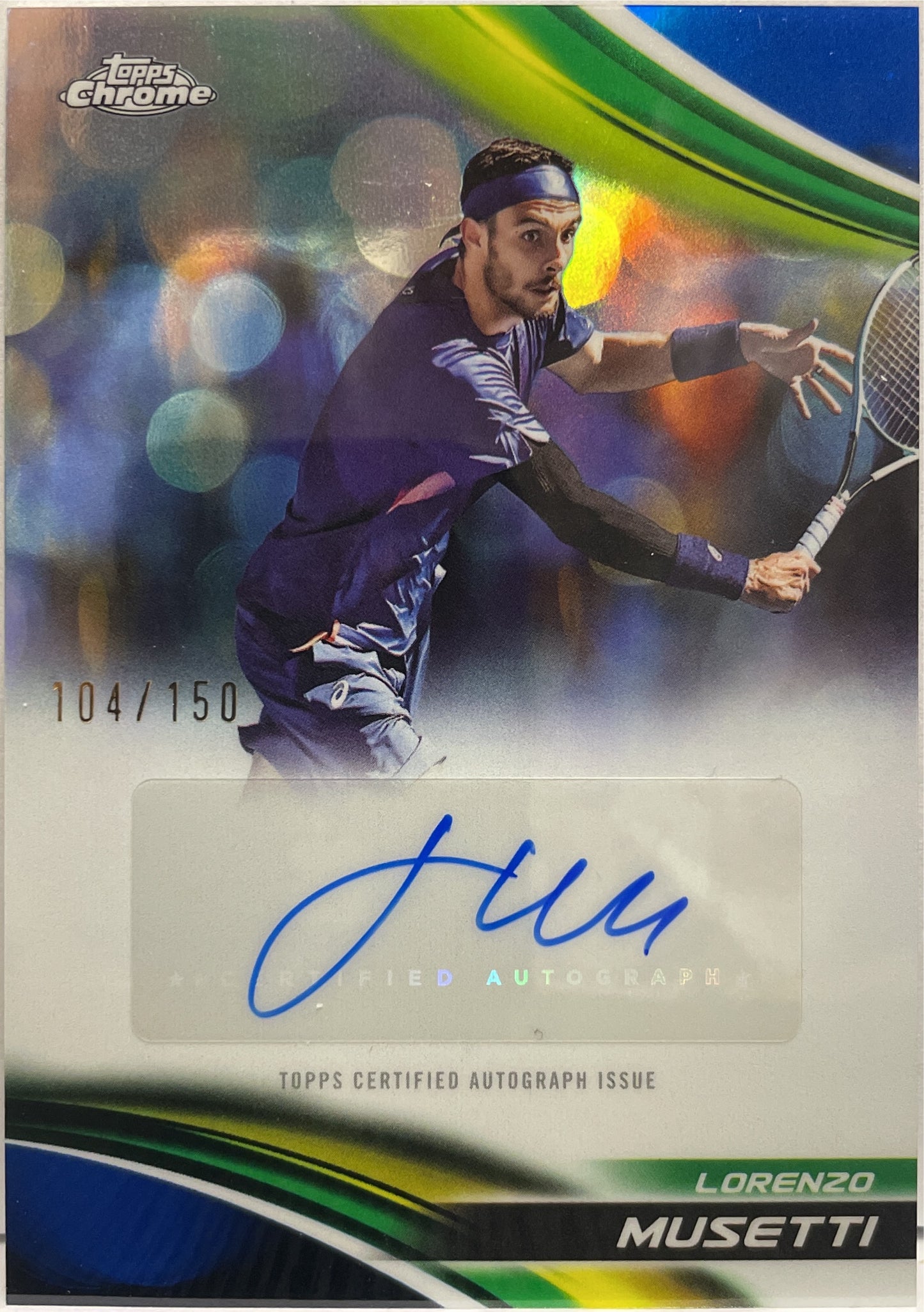 Lorenzo Musetti 104/150 Autograph Blue Topps Chrome Tennis 2025