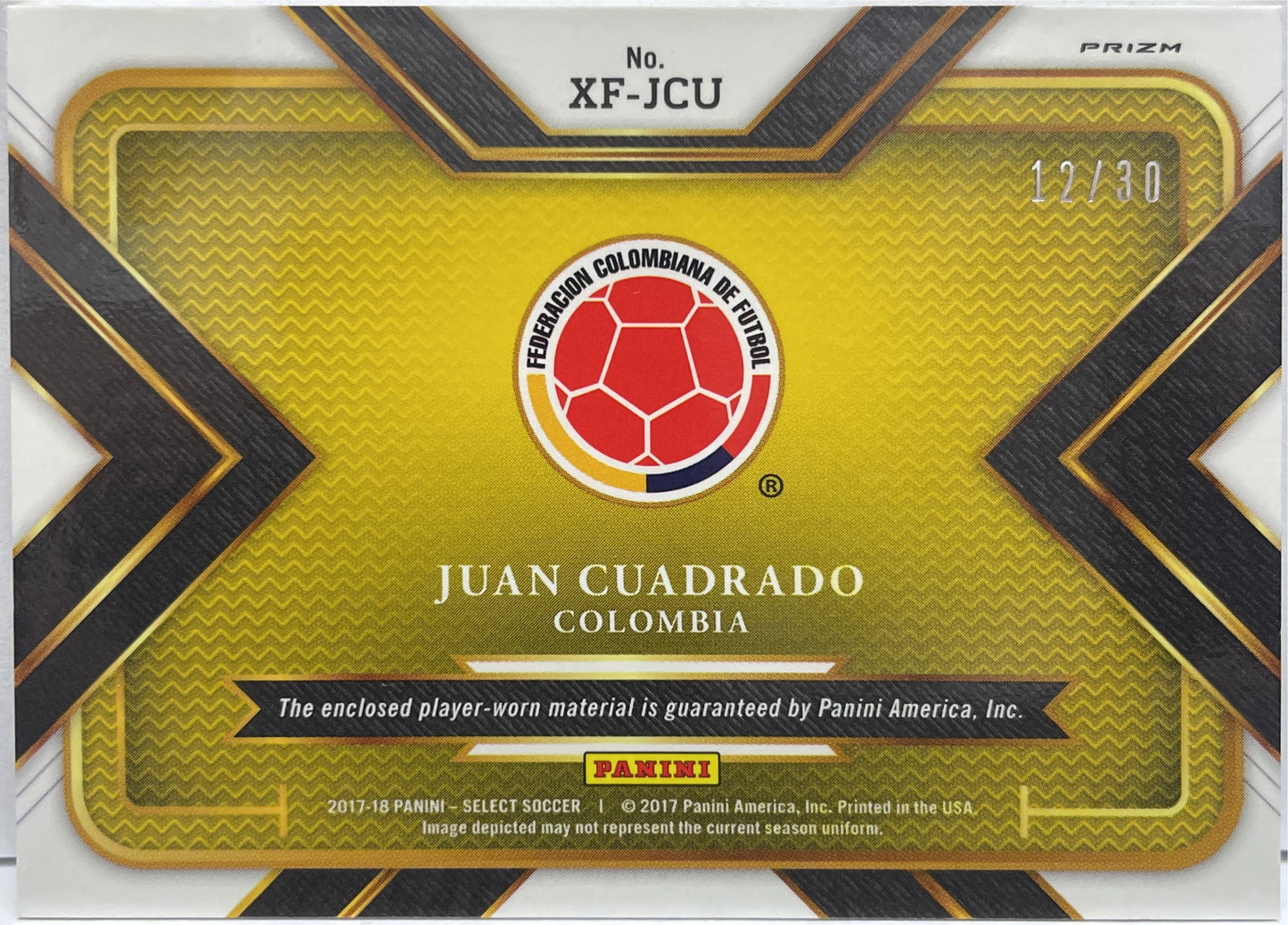 Juan Cuadrado 12/30 Patch Worn X Factor Memorabilia Panini Select Fifa 2017/18