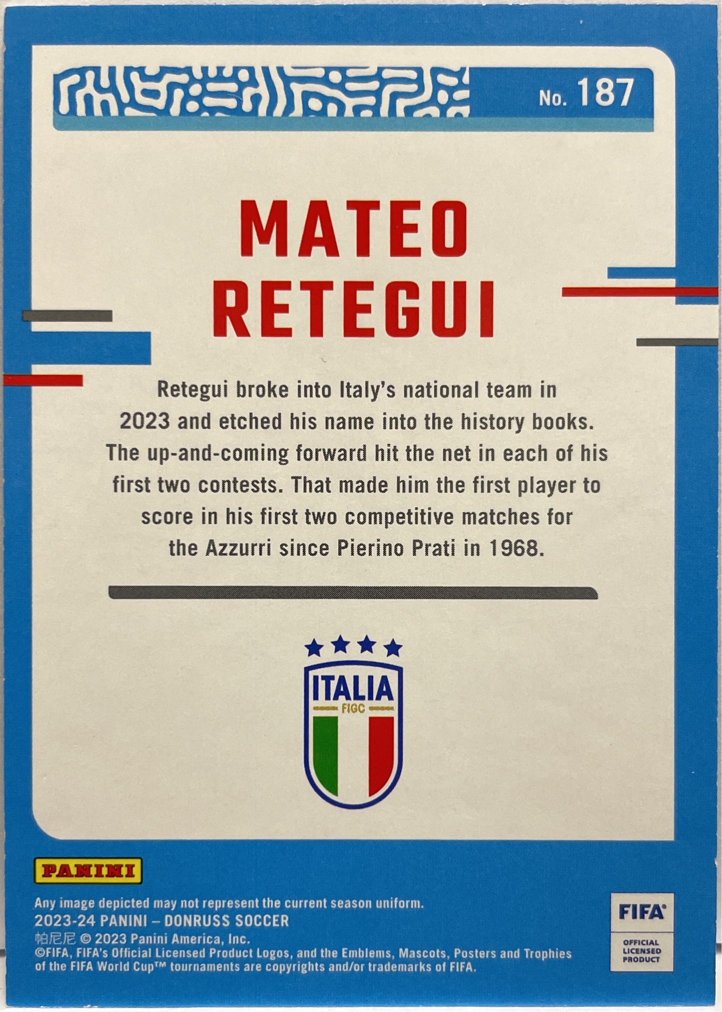 Mateo Retegui 41/49 Rated Rookie Blue Panini Donruss FIfa 2023/24