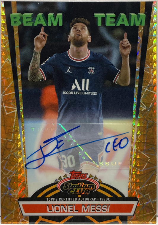Lionel Messi 18/25 Autograph Beam Team Orange Topps Stadium Chrome 2021/22