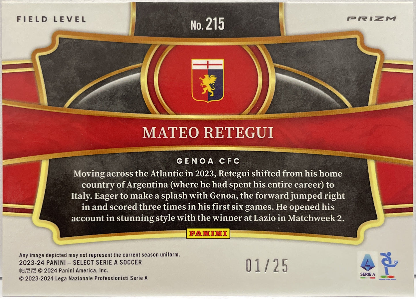 Mateo Retegui 1/25 Rookie Field Level Tie Dye Panini Select Fifa 2023/24