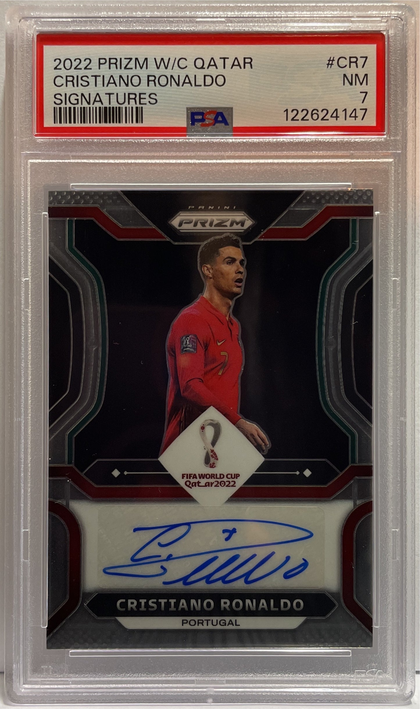 Cristiano Ronaldo Autograph Signatures Panini Prizm World Cup Qatar 2022 PSA 7