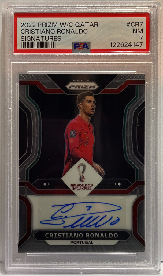 Cristiano Ronaldo Autograph Signatures Panini Prizm World Cup Qatar 2022 PSA 7
