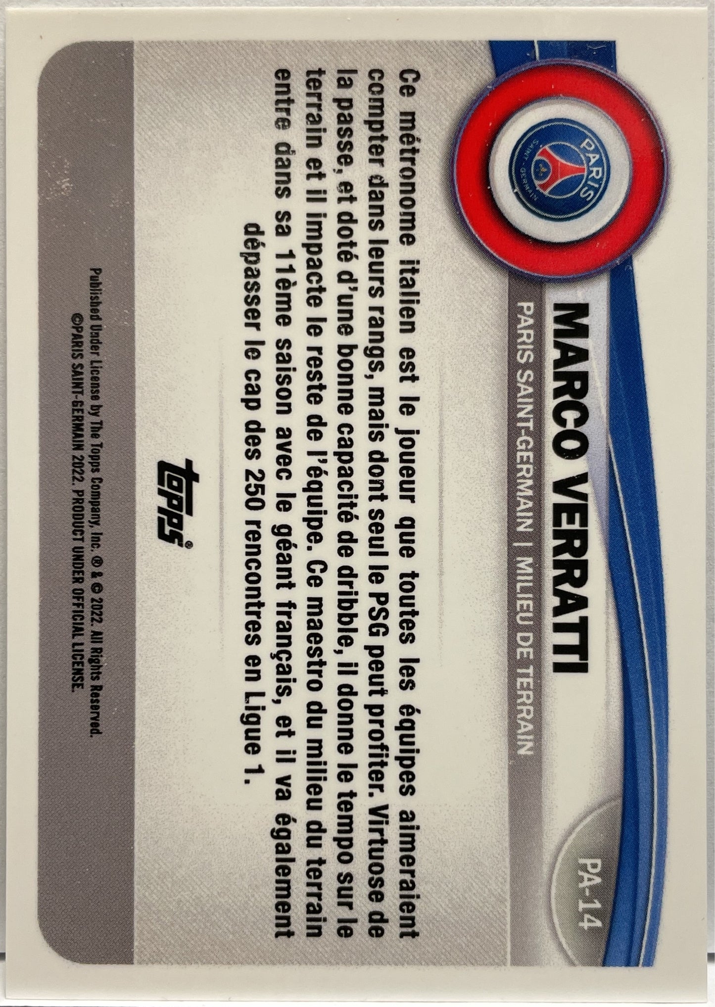 Marco Verratti 91/99 Topps PSG Team Set 2021/22