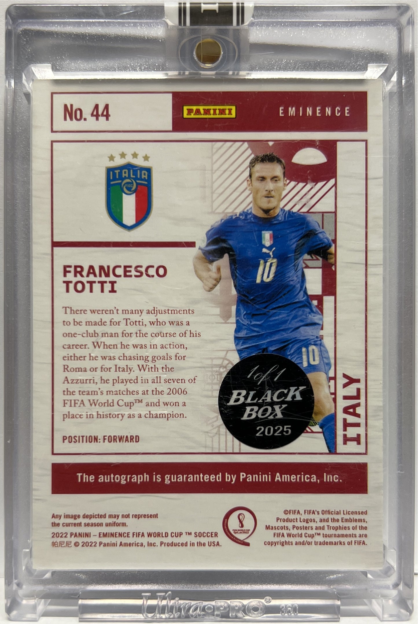 Francesco Totti 1/1 Autograph On Card Eminence Fifa World Cup Qatar 2022 Black Box