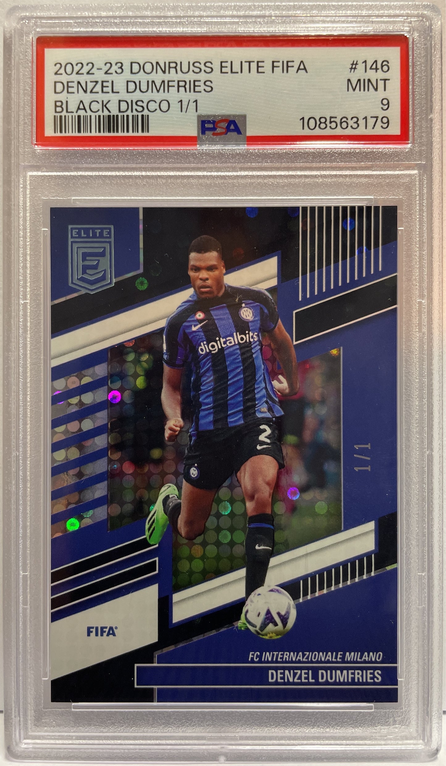 Denzel Dumfries 1/1 One of One Black Disco Panini Donruss Elite Serie A 2022/23 PSA 9