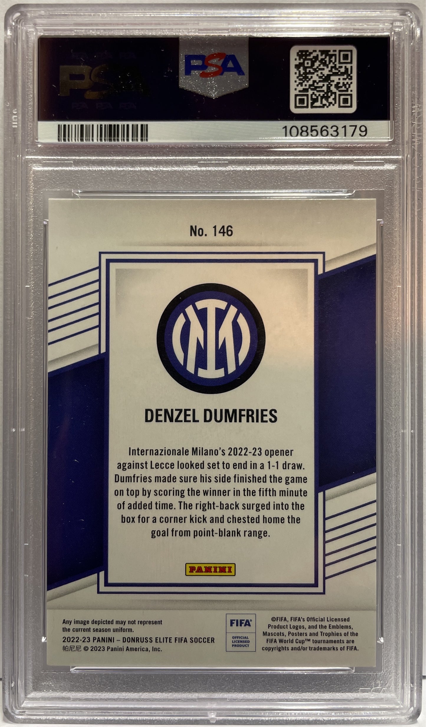 Denzel Dumfries 1/1 One of One Black Disco Panini Donruss Elite Serie A 2022/23 PSA 9