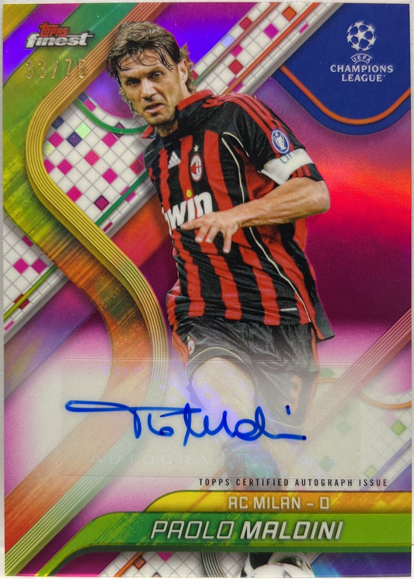 Paolo Maldini 33/75 Autograph Magenta Topps FInest UCC 2024/25