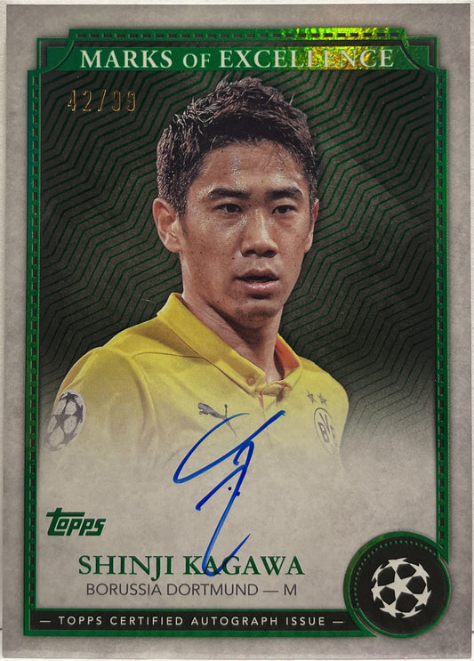 Shinji Kagawa 42/99 Autograph On Card Marks Of Excellence Green Topps Finest UCC 2023/24