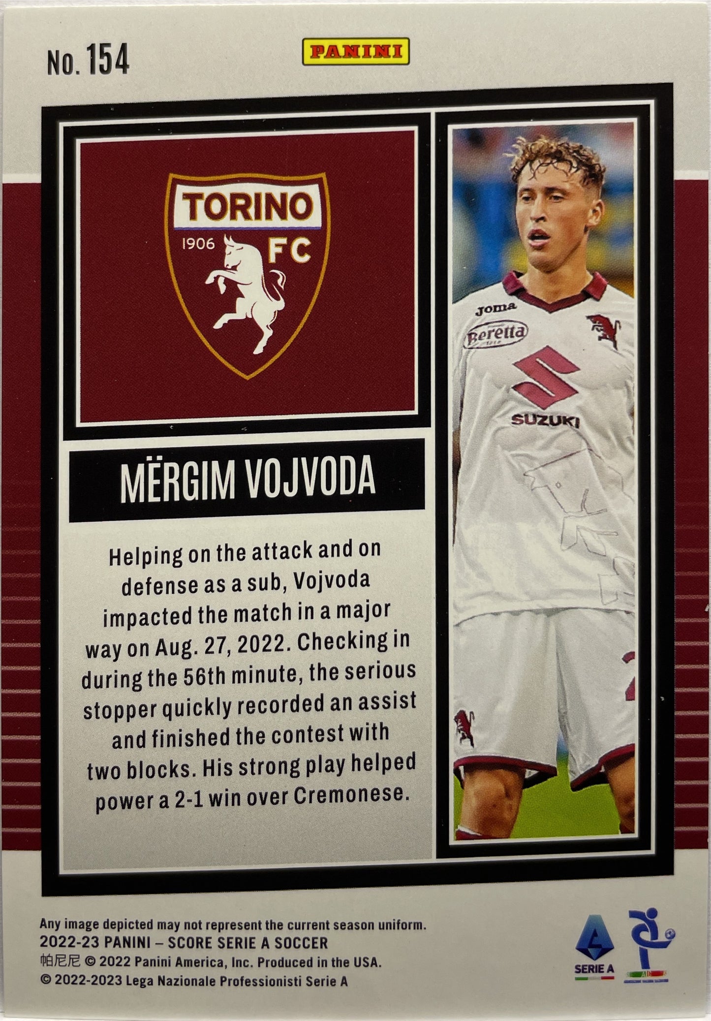 Mergim Vojvoda 2/60 Rookie Blue Laser Score Serie A 2022/23