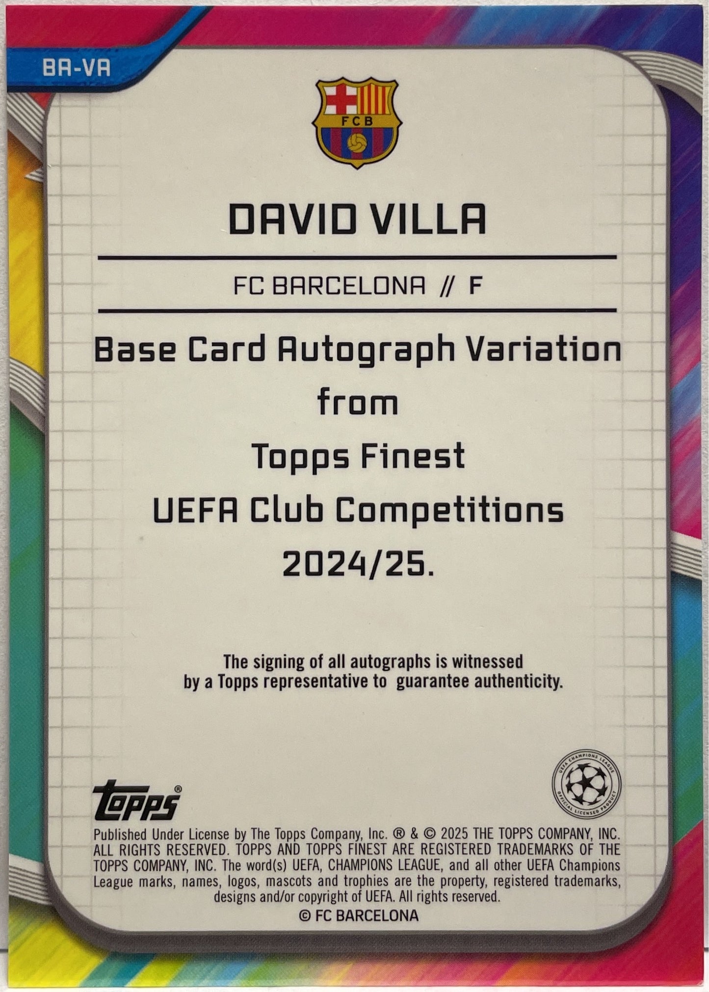 David Villa 15/75 Autograph Magenta Topps Finest UCC 2024/25