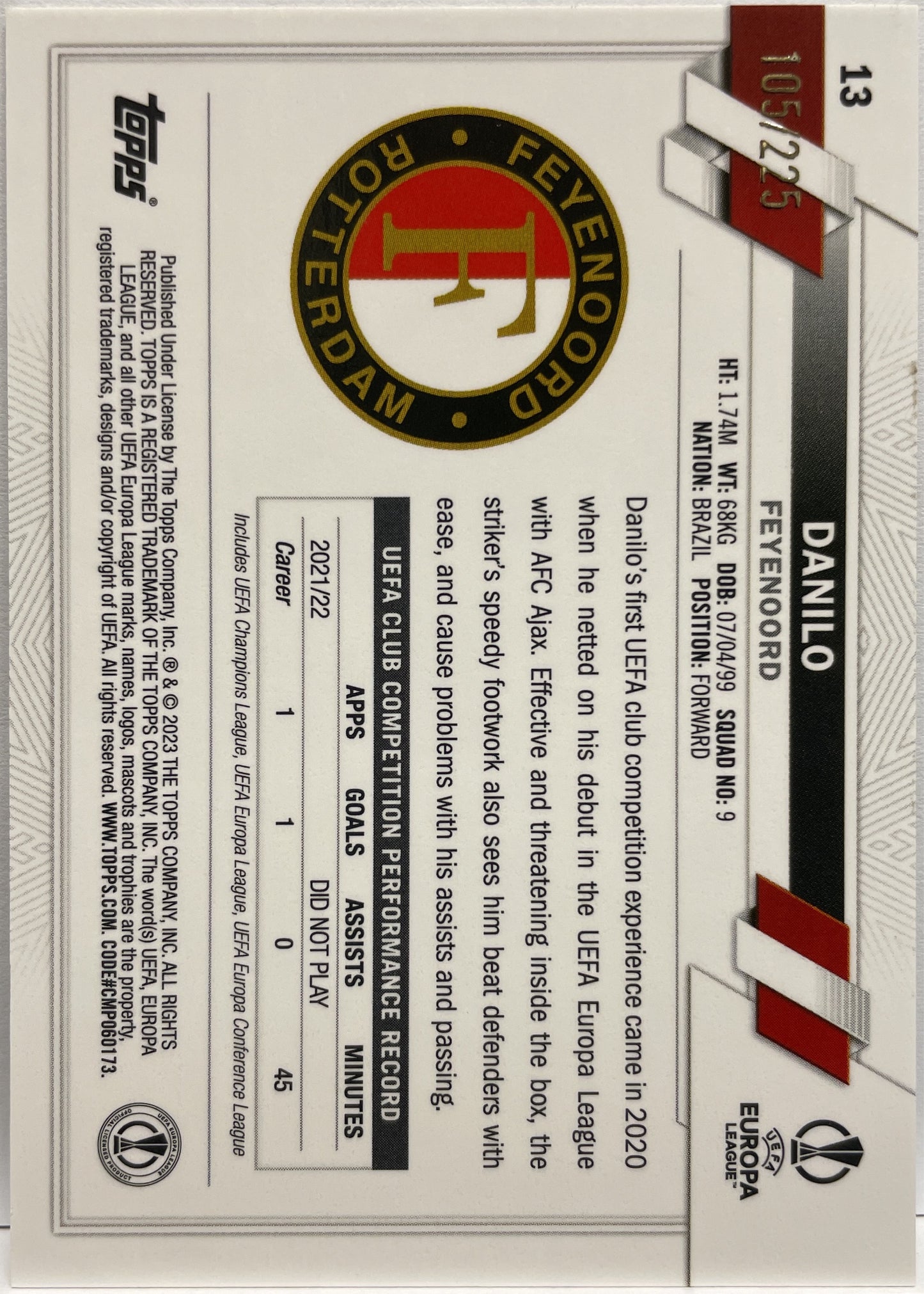 Danilo 105/225 Rookie Night Vision Ray Wave Topps Chrome UCC 2022/23