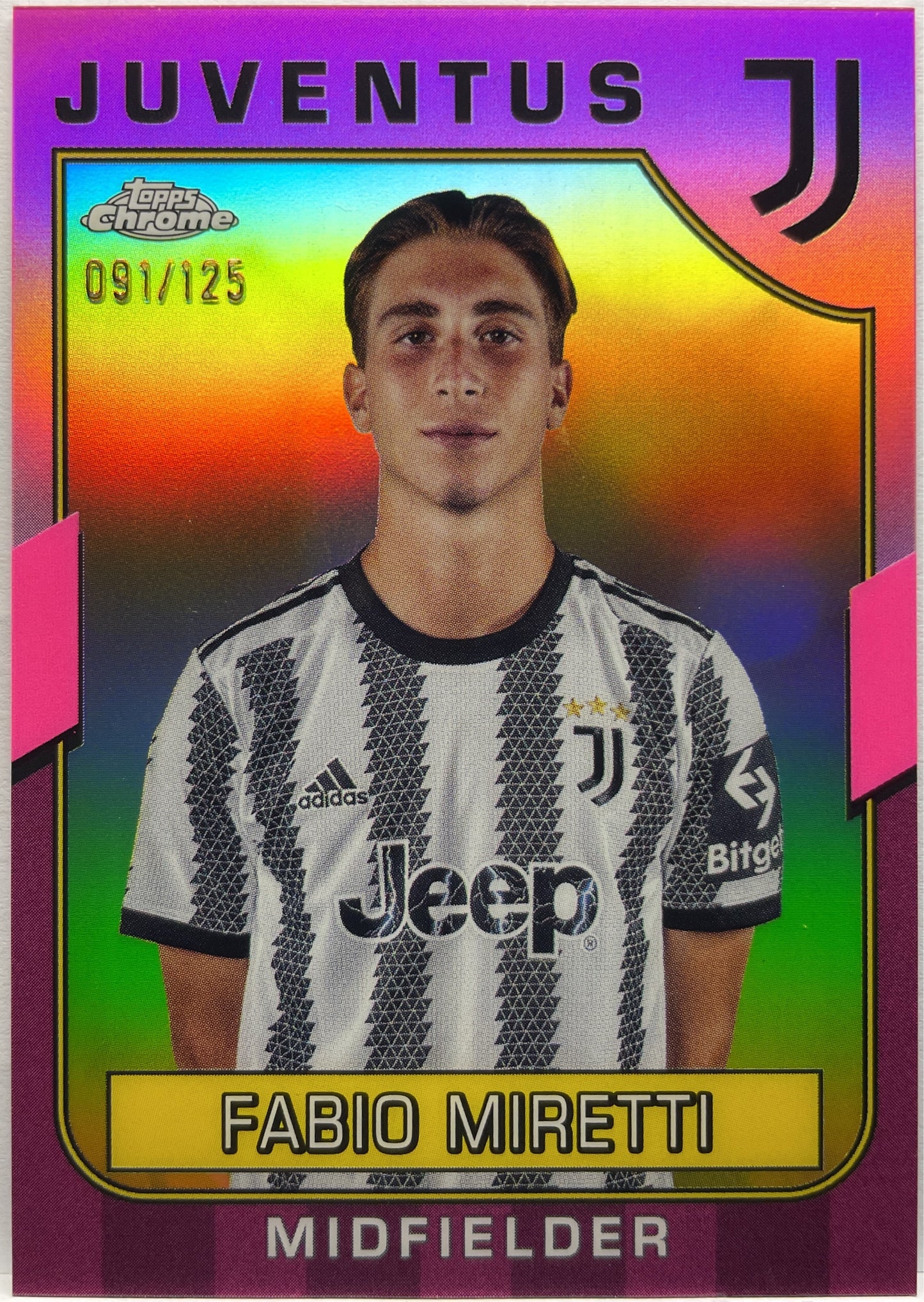 Fabio Miretti 91/125 Pink Topps Chrome Juventus 2022/23