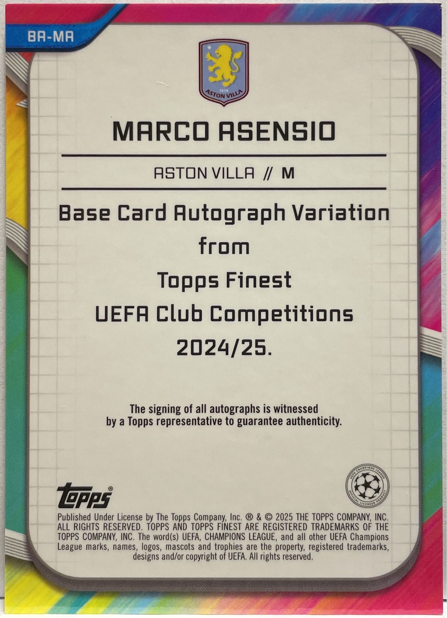 Marco Asensio 31/50 Autograph Gold Wave Topps Finest UCC 2024/25