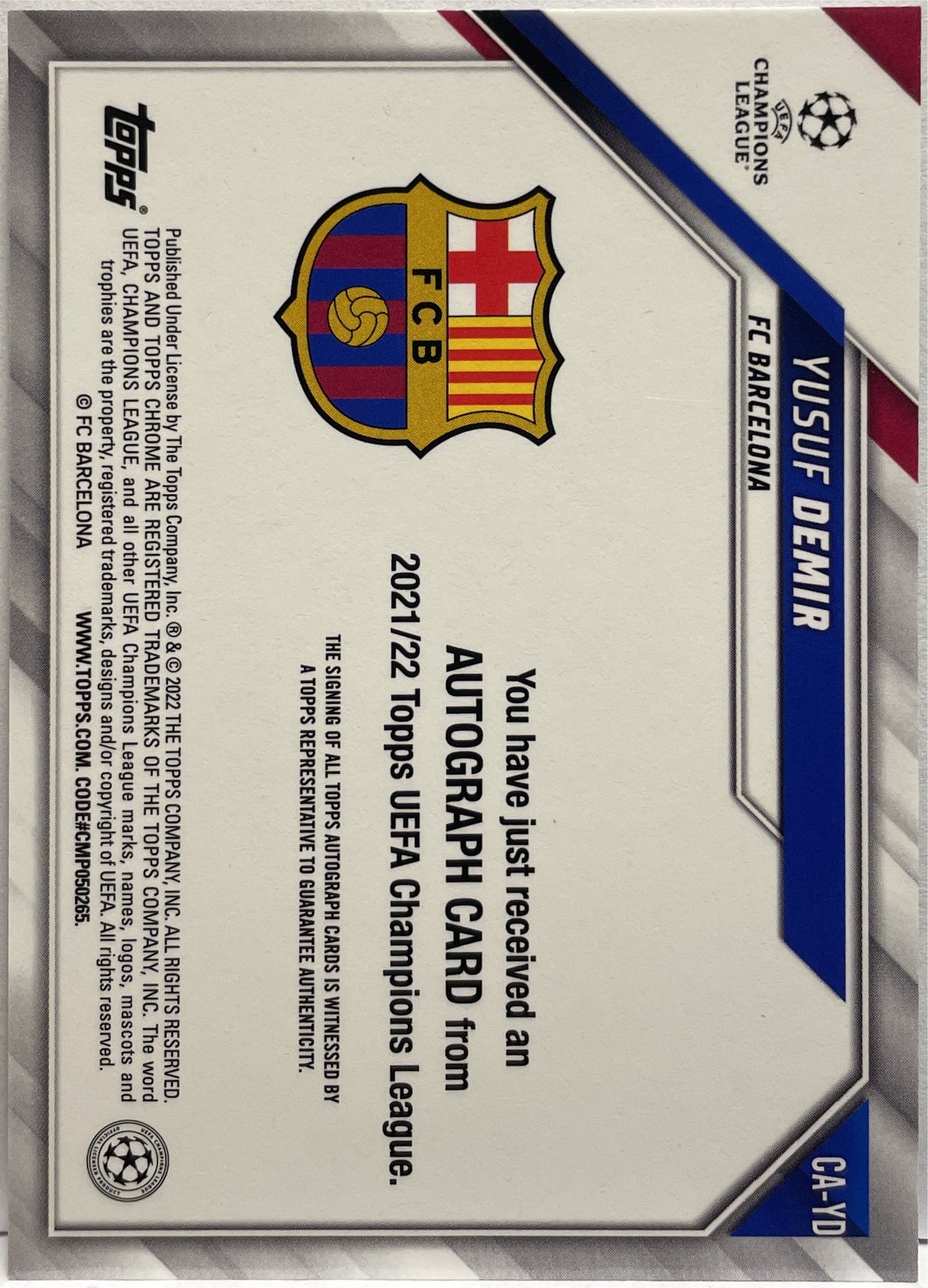 Yusuf Demir Rookie Autograph Topps Chrome UCL 2021/22