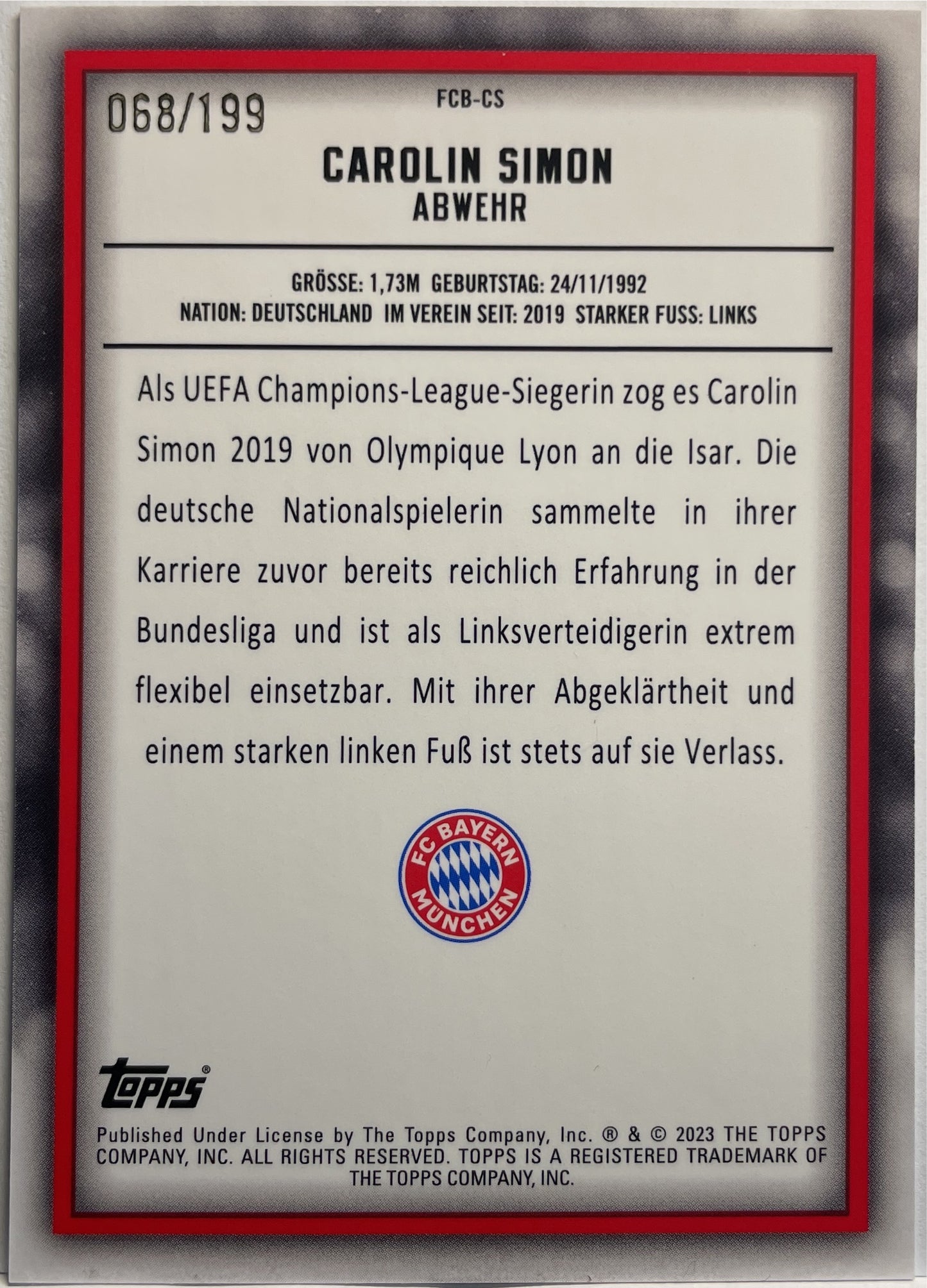 Carolin Simon 68/199 Team Set Bayern Monaco 2022/23