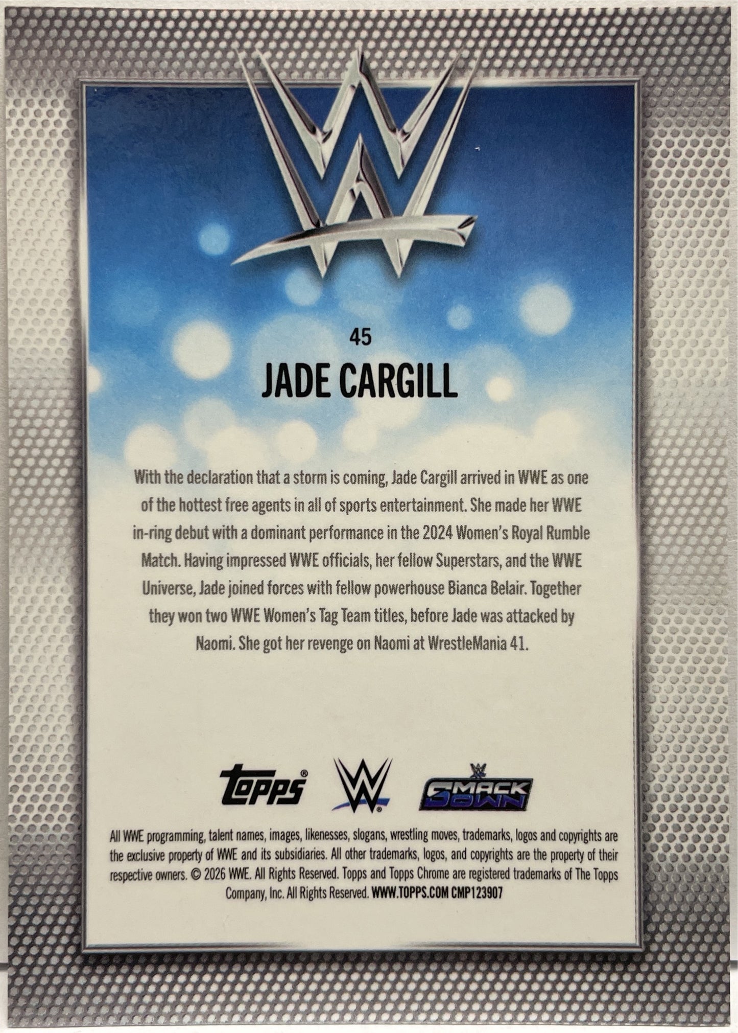 Jade Cargill 9/50 Gold Topps Chrome WWE 2026