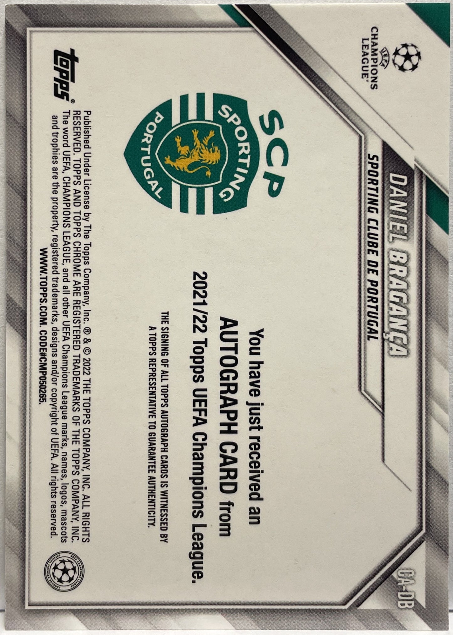 Daniel Braganca Rookie Autograph Aqua Lava Topps Chrome UCL 2021/22