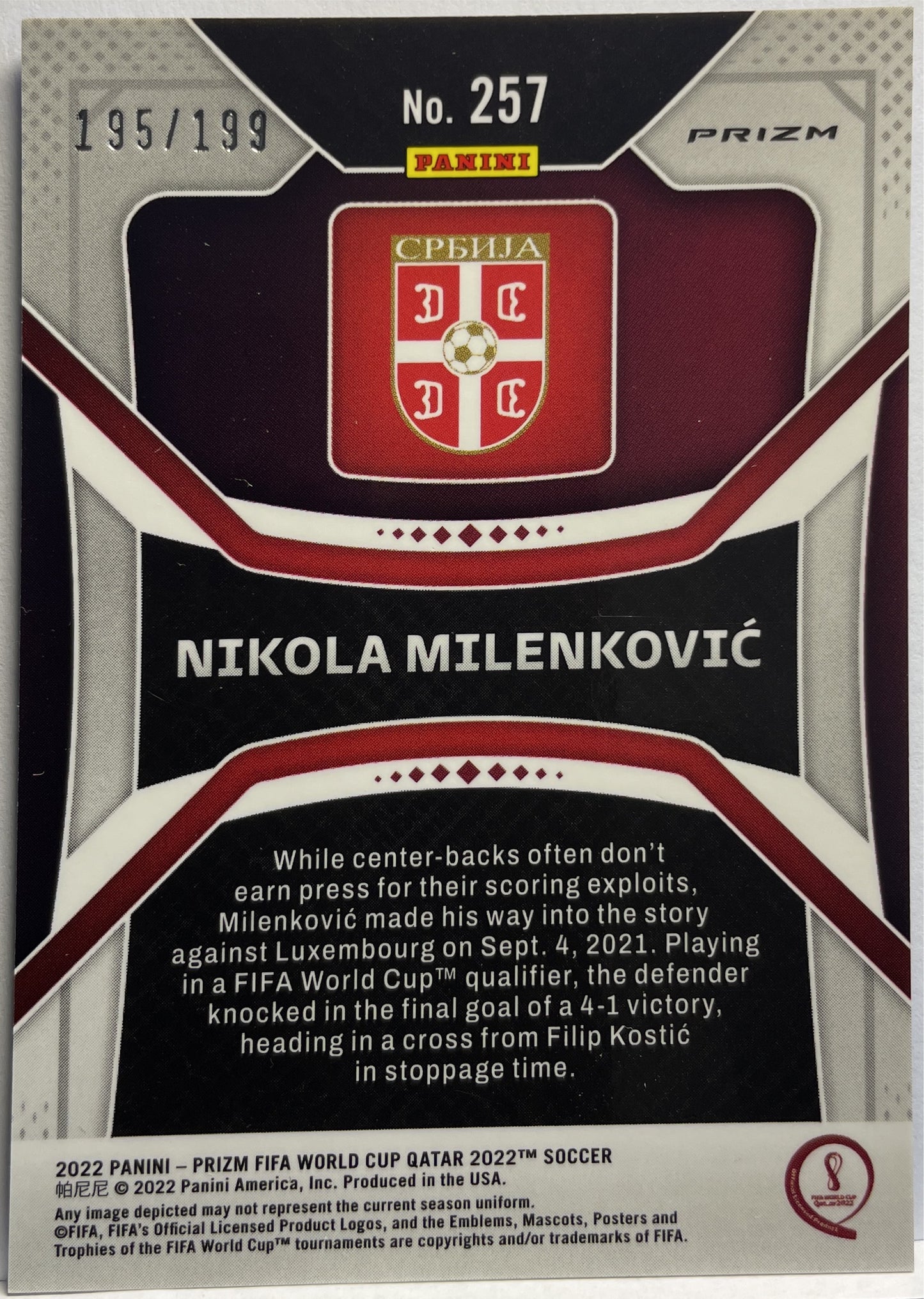 Nikola Milenkovic 195/199 Blue Wave Prizm Qatar 2022