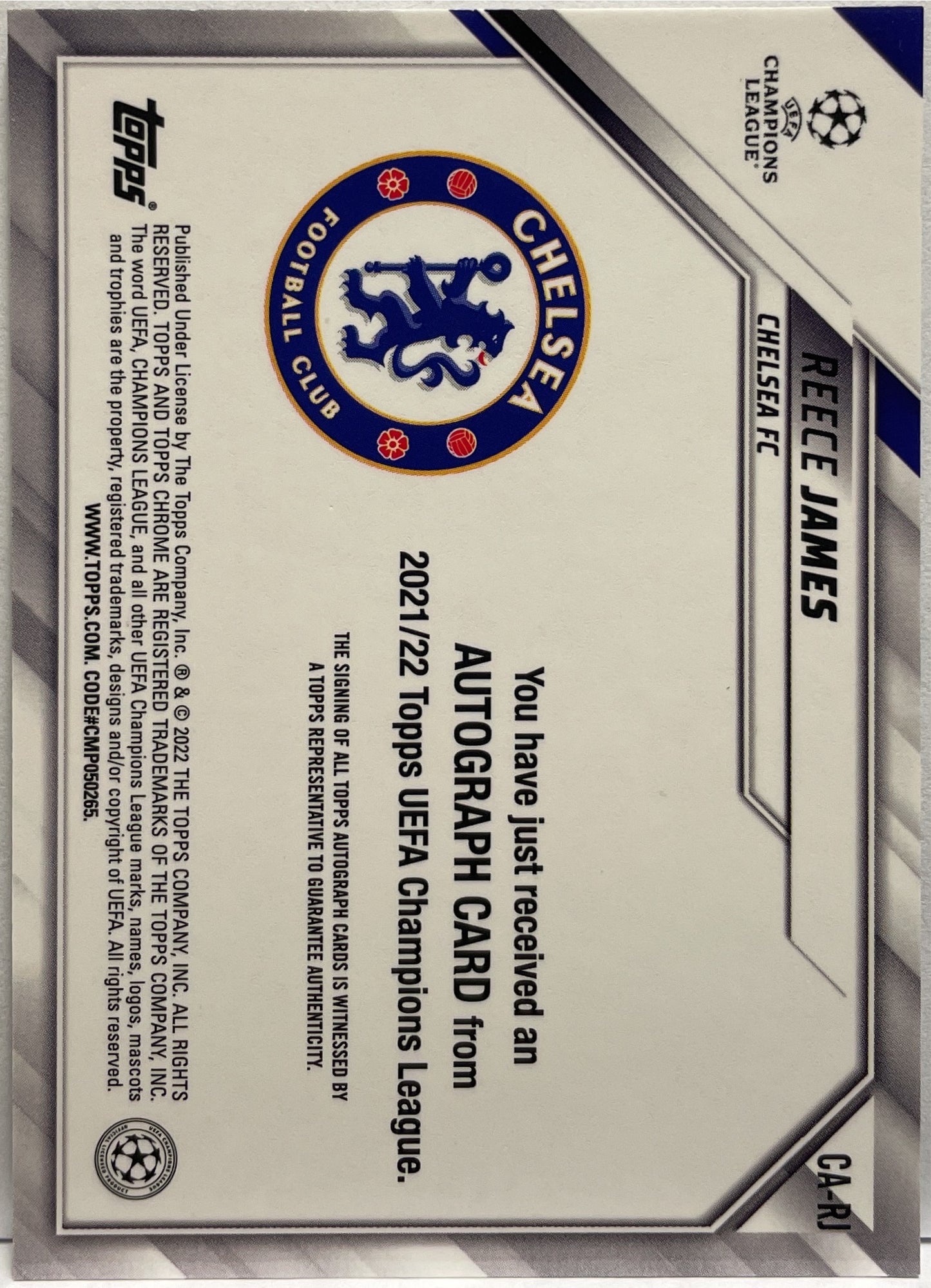Reece James Autograph Aqua Lava Topps Chrome UCL 2021/22