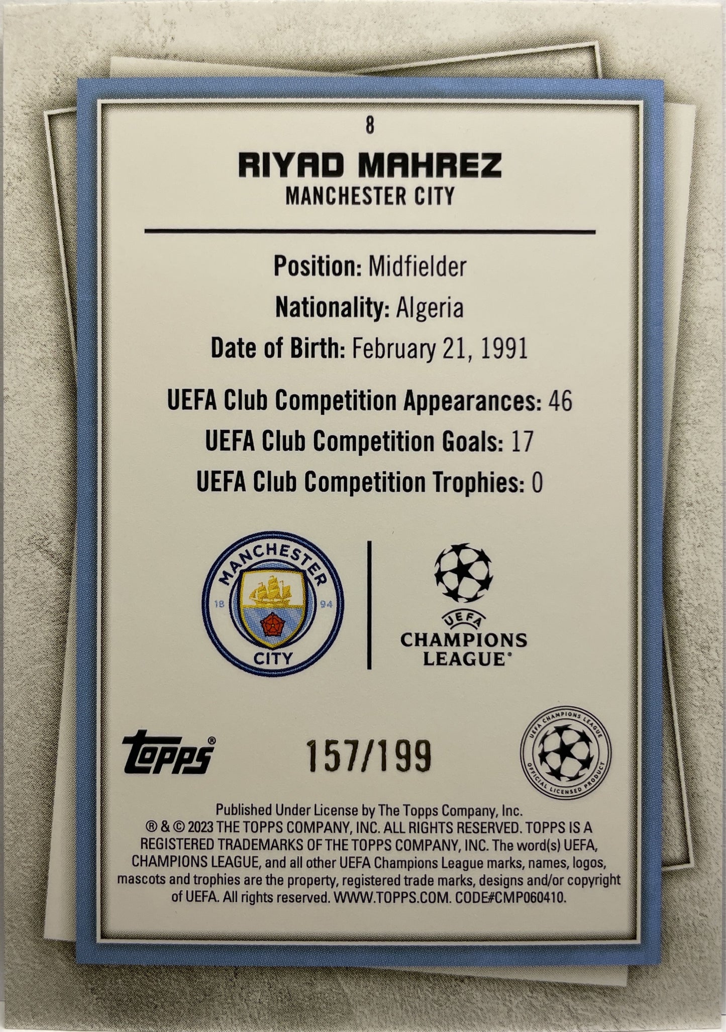 Riyad Mahrez 157/199 Topps Uefa Superstar 2022/23