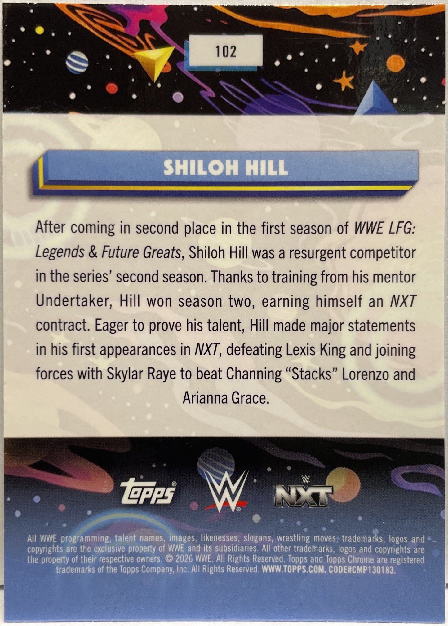 Shiloh Hill 80/99 Rookie Blue Moon Topps Chrome WWE Cosmic 2026