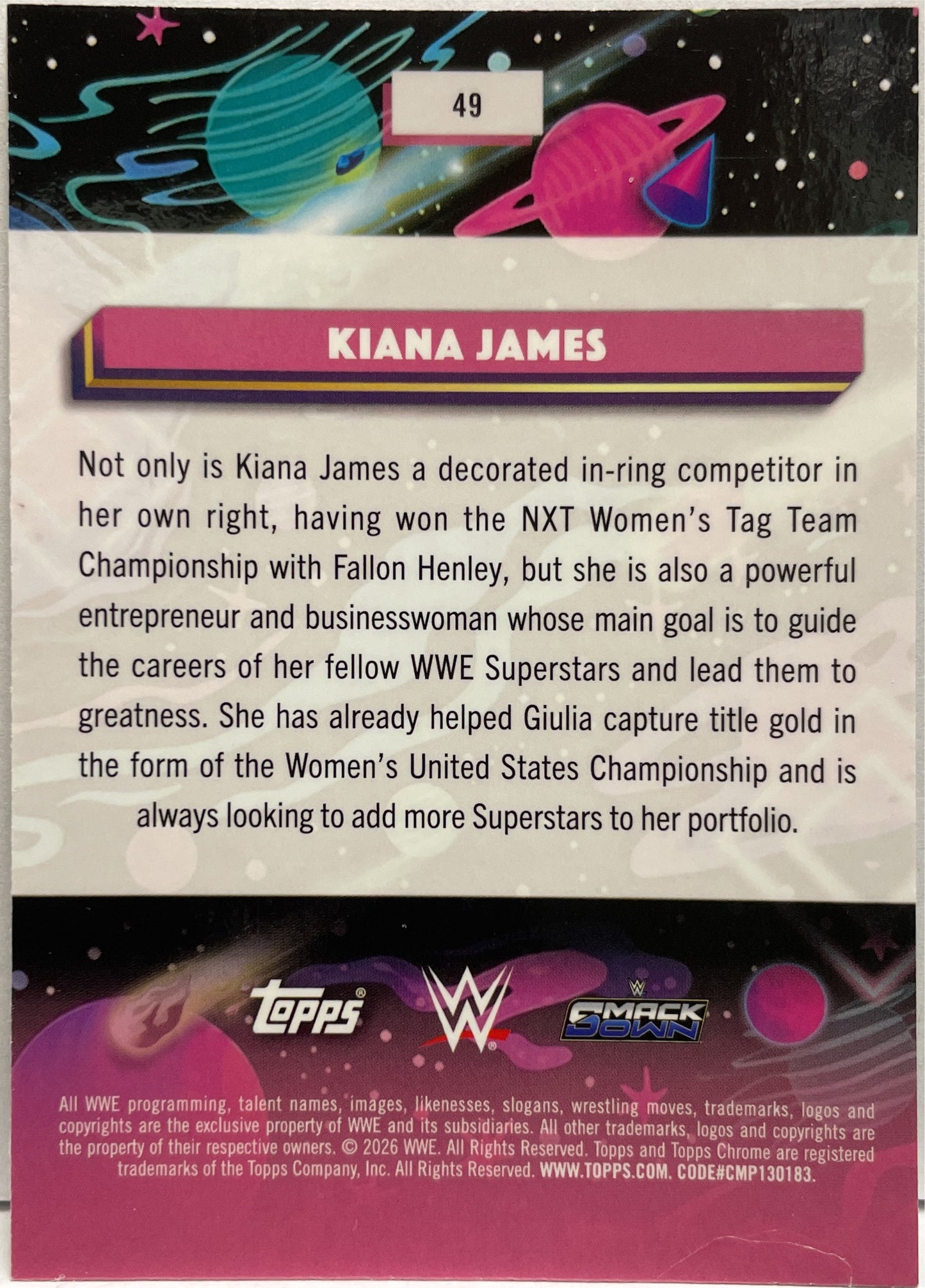 Kiana James 54/150 Purple Nebula Topps Chrome WWE Cosmic 2026