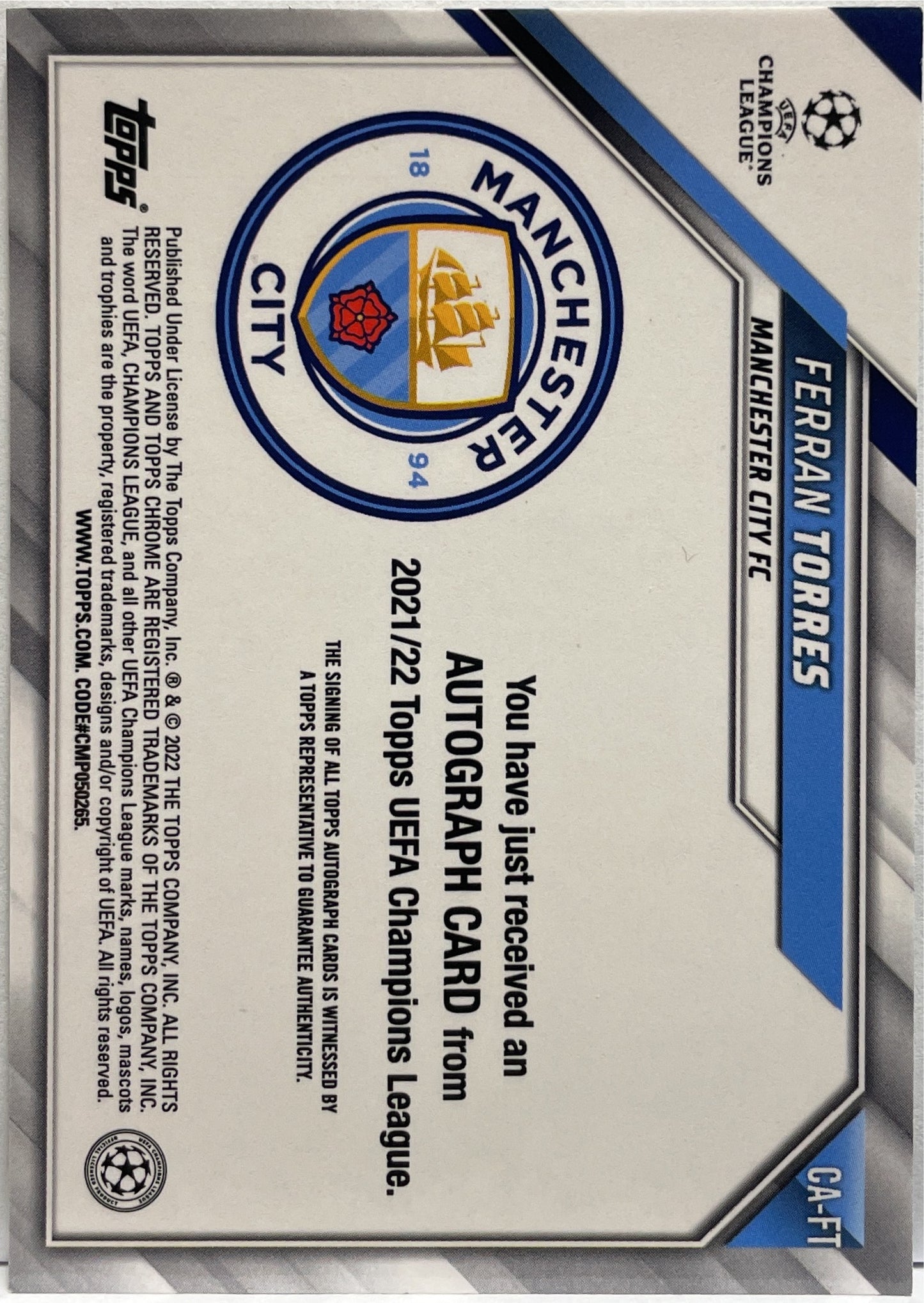 Ferran Torres Autograph Topps Chrome UCL 2021/22