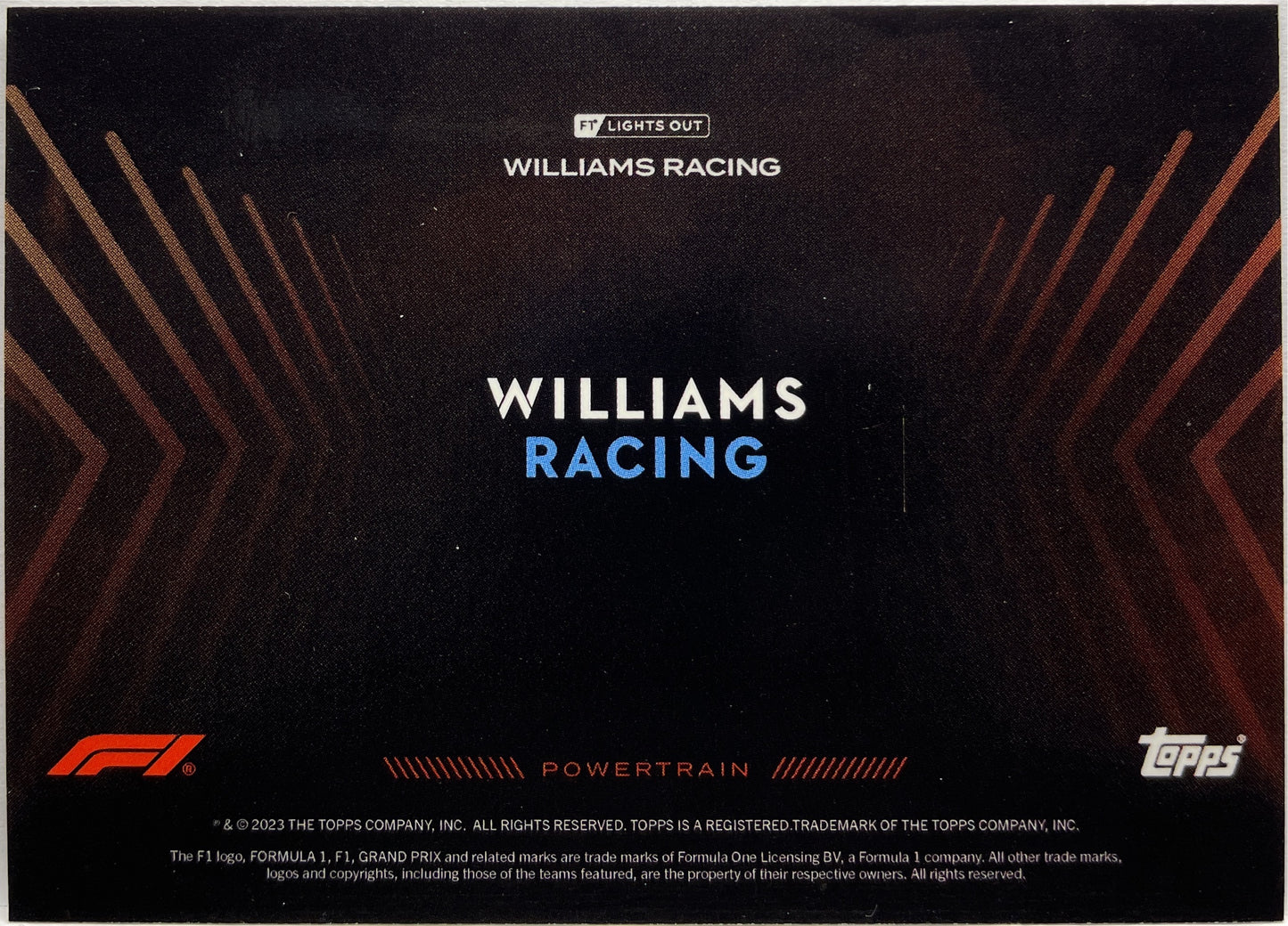 Williams Racing 44/75 Powertrain Topps F1 Lights Out 2022