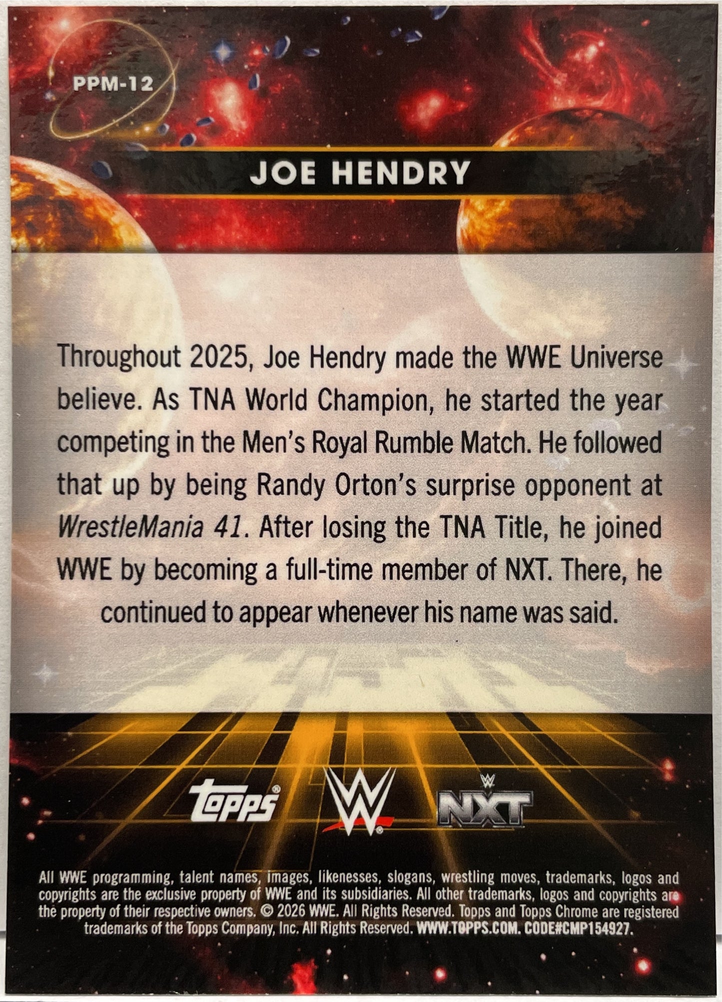 Joe Hendry Rookie Planet Pursuit Mercury Topps Chrome WWE Cosmic 2026