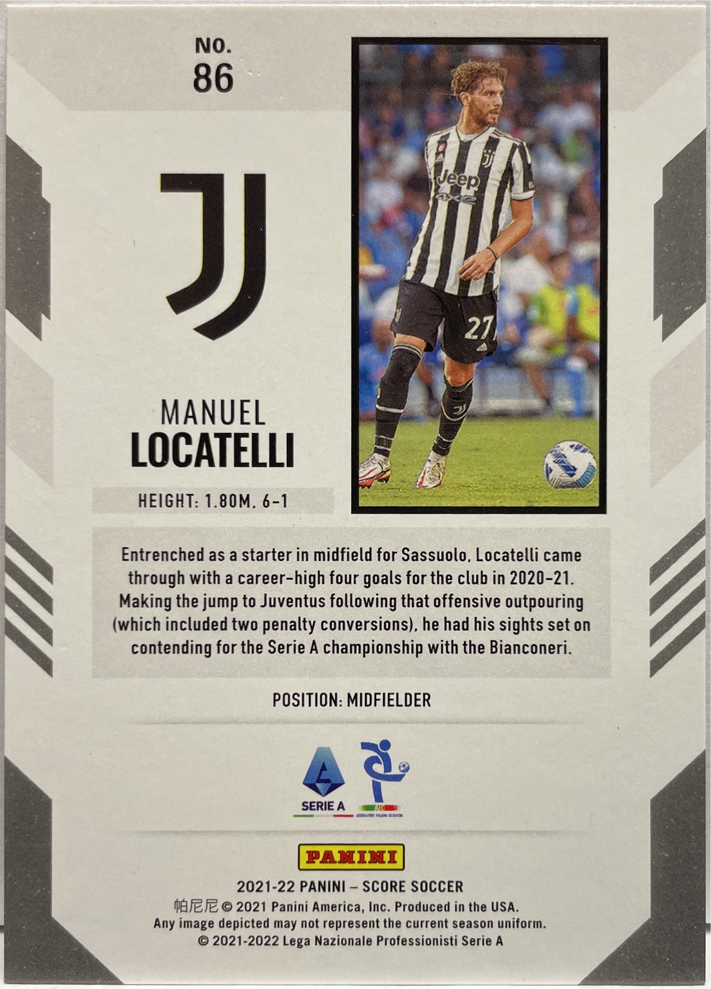 Manuel Locatelli 21/25 Pink Panini Score Serie A 2021/22
