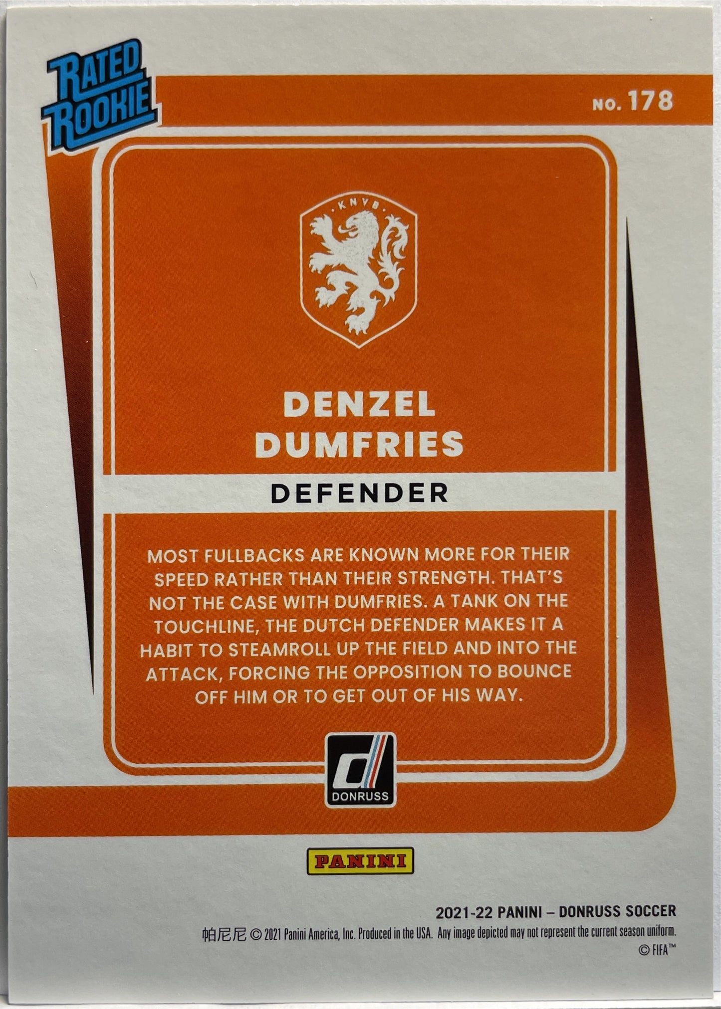 Denzel Dumfries 23/199 Rated Rookie Press Proof Donruss Road To Qatar 2021/22