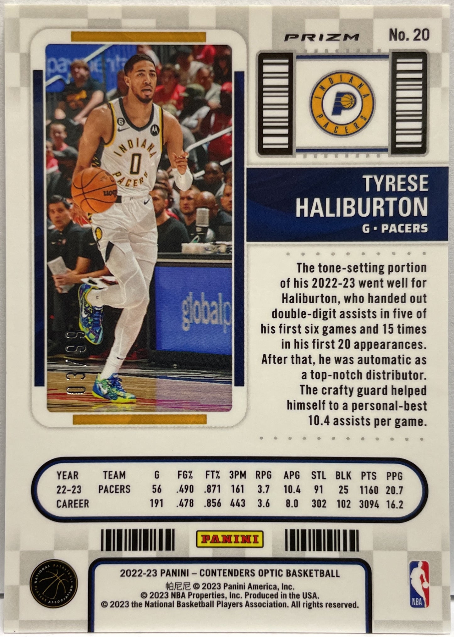Tyrese Haliburton 3/99 Season Ticket Blue Panini Contenders Optic Basketball NBA 2022/23