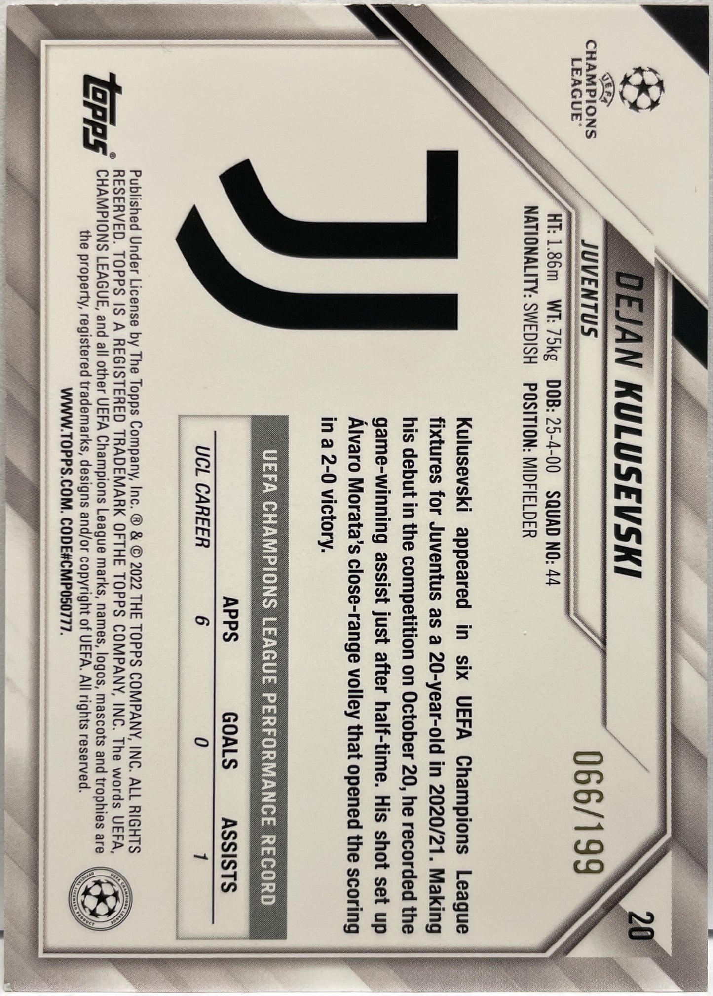 Dejan Kulusevski 66/199 Green Topps UCL 2021/22