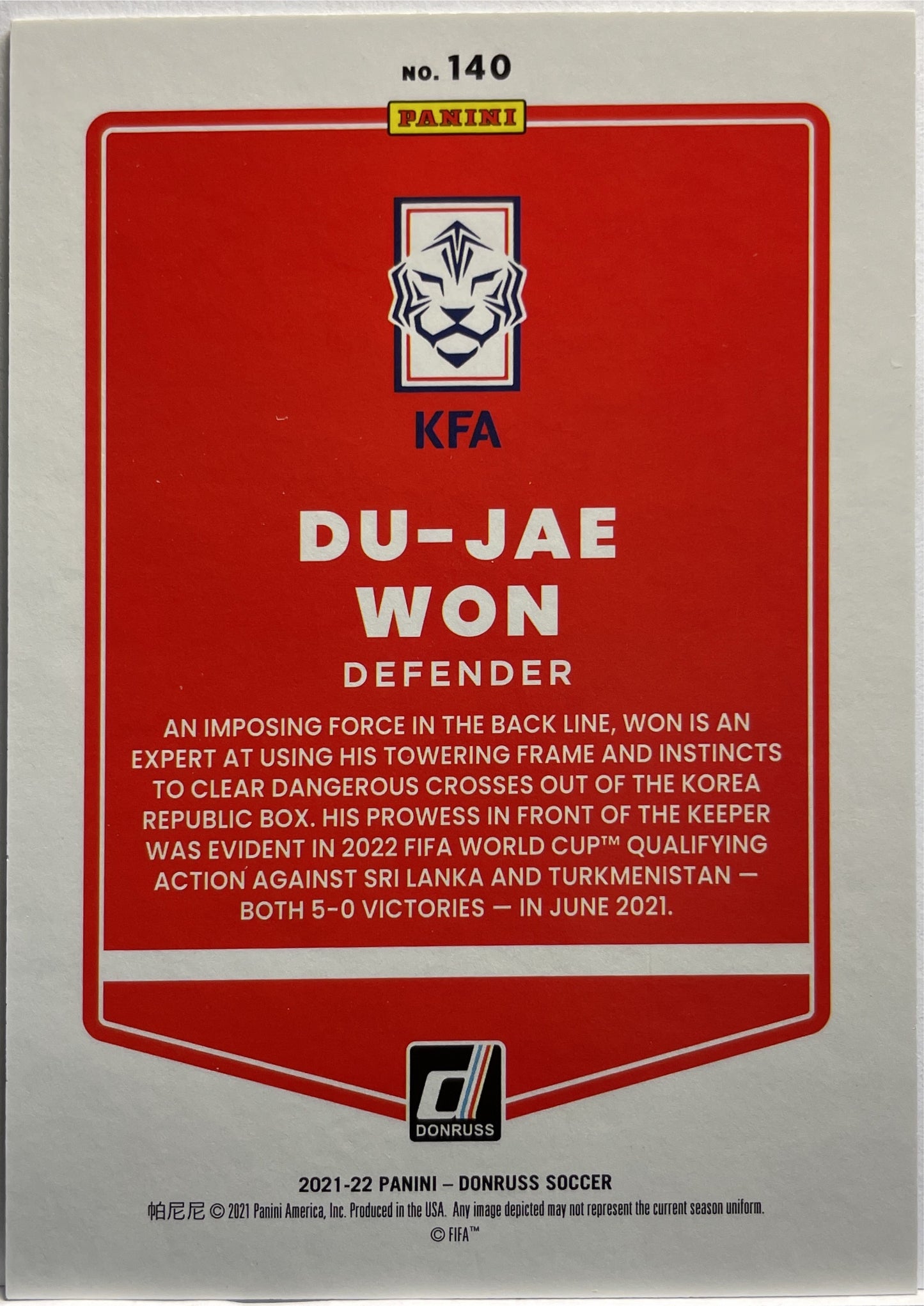 Du-Jae Won 105/349 Rookie Press Proof Gold Donruss Road To Qatar 2021/22