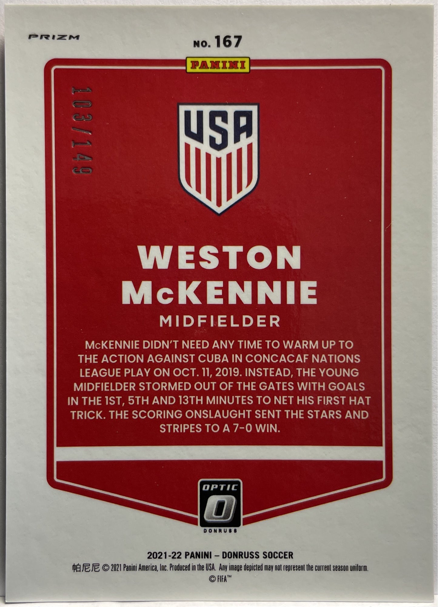 Weston McKennie 103/149 Red Optic Donruss Road To Qatar 2021/22