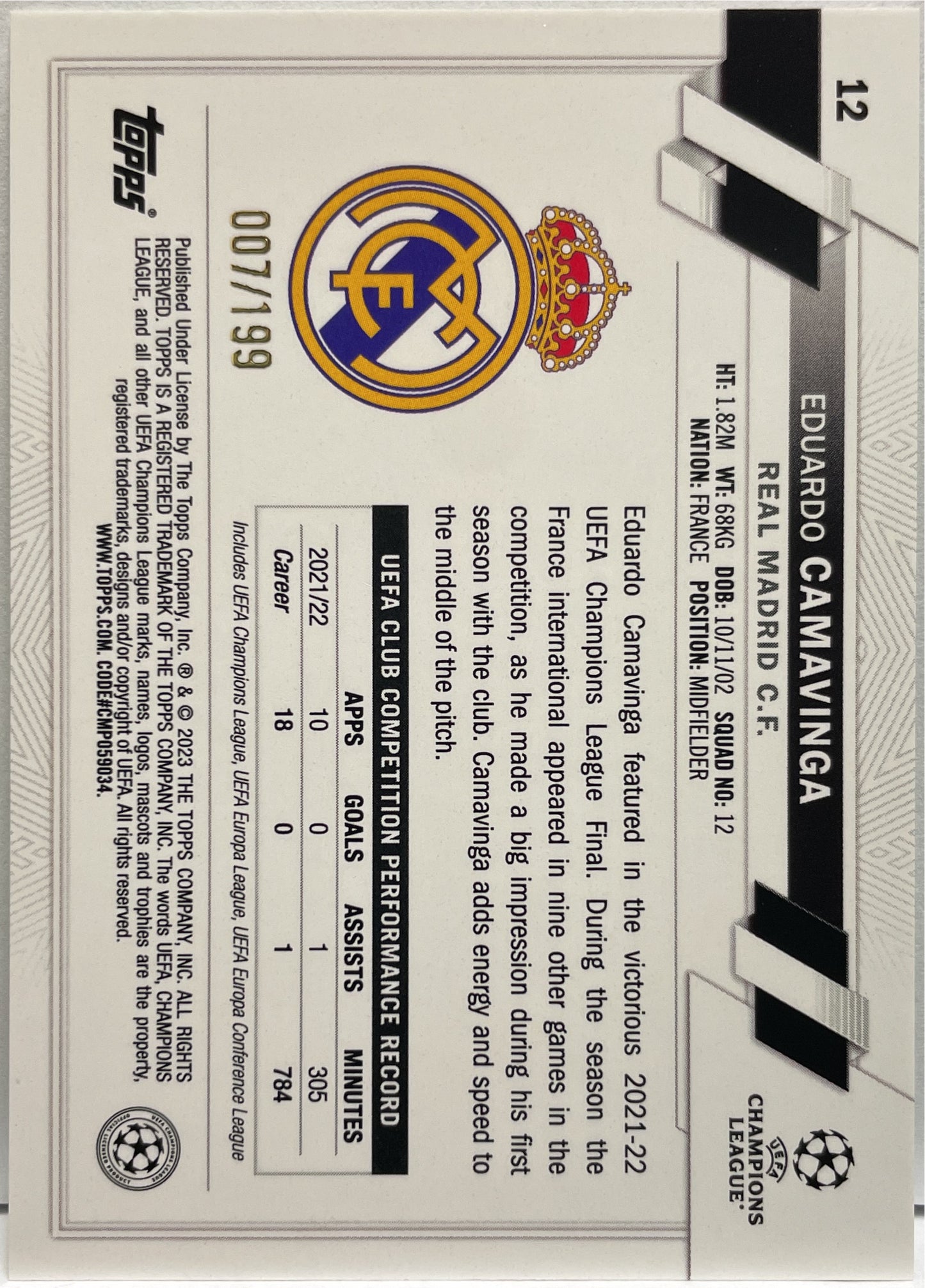 Eduardo Camavinga 7/199 Green Topps UCC 2022/23
