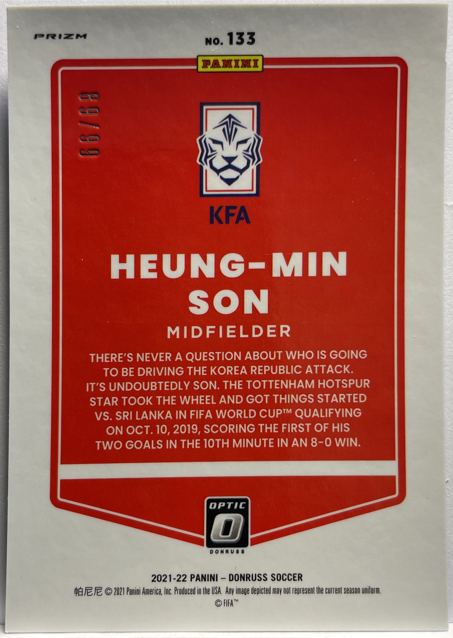 Heung-Min Son 89/99 Blue Optic Donruss Road To Qatar 2021/22