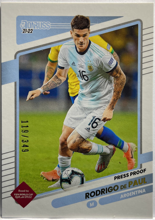 Rodrigo De Paul 119/349 Press Proof Gold Donruss Road To Qatar 2021/22