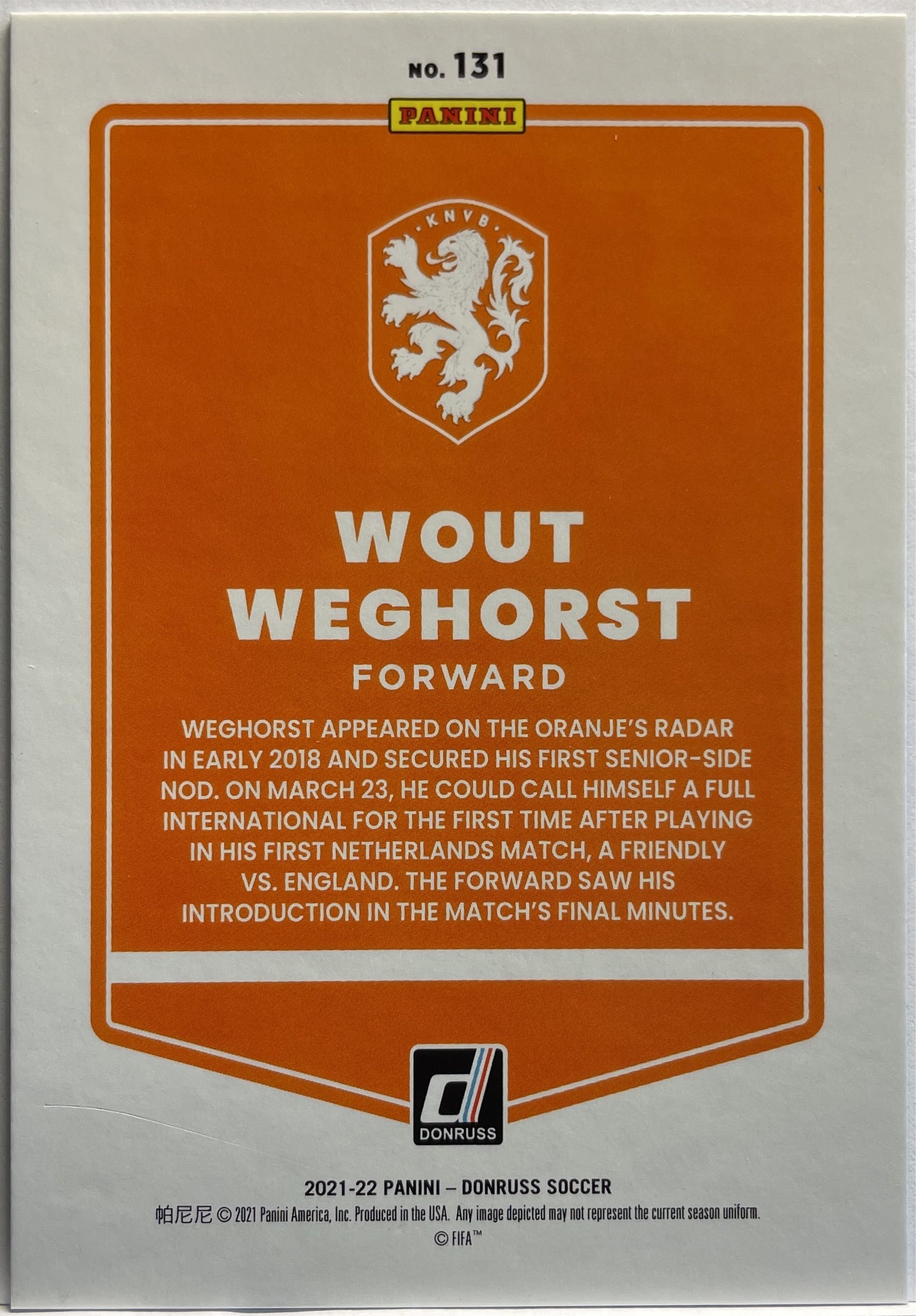 Wout Weghorst 21/49 Blue Laser Donruss Road To Qatar 2021/22